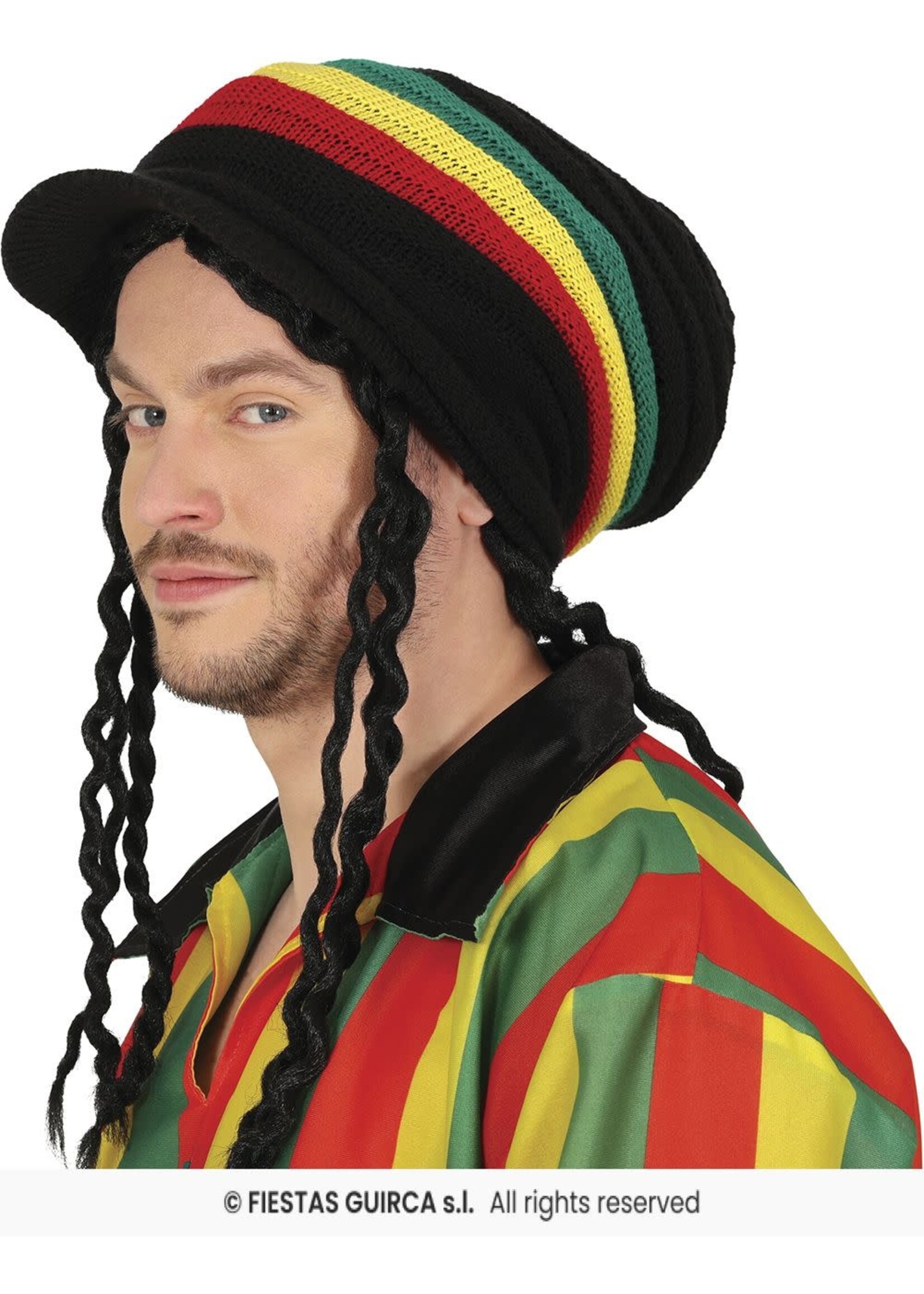 Fiestas Guirca Rasta Muts met klep (zonder haar)