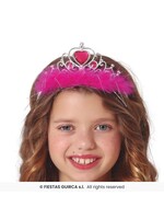 Fiestas Guirca Zilver kleurige tiara, kroon met hartje