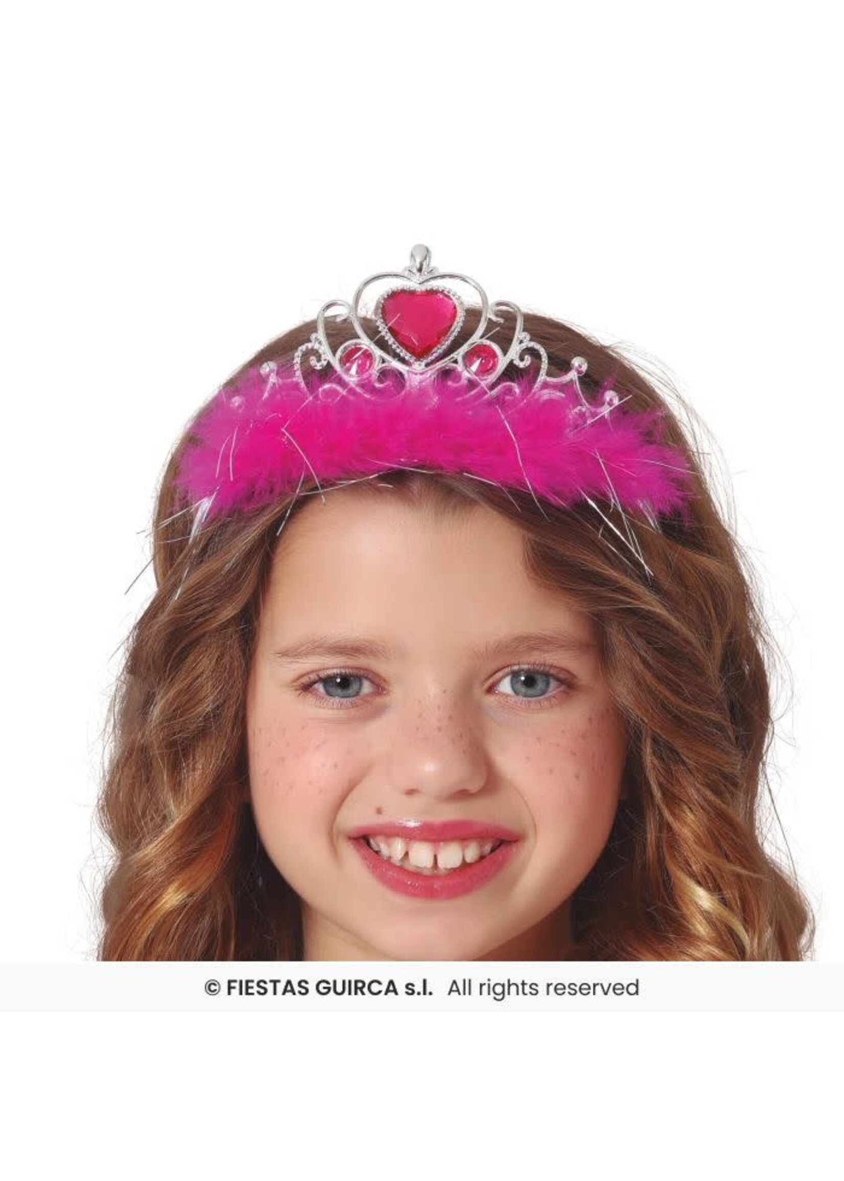 Fiestas Guirca Zilver kleurige tiara, kroon met hartje