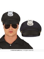 Fiestas Guirca Stoffen politiepet, zwart, volwassenen