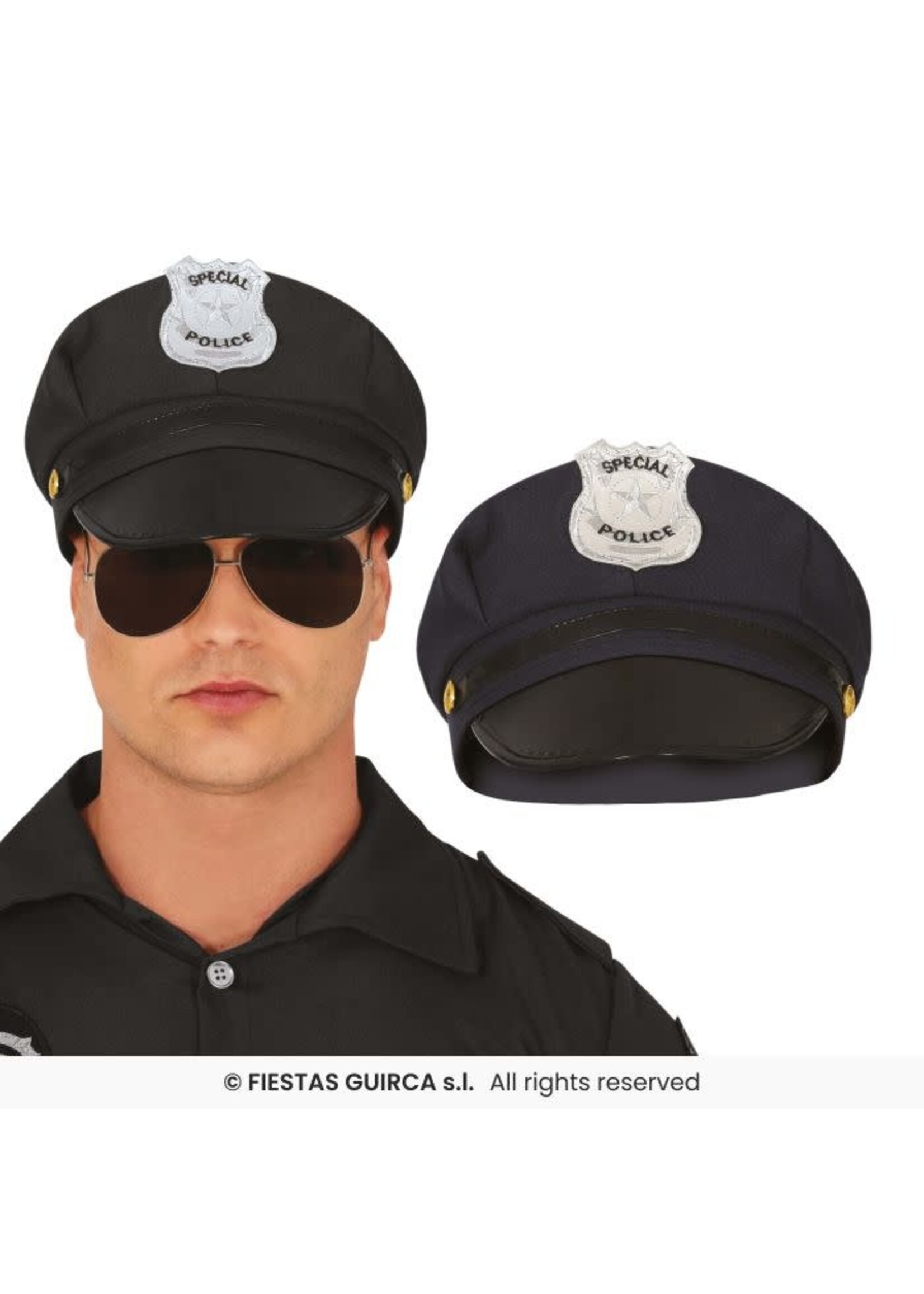 Fiestas Guirca Stoffen politiepet, zwart, volwassenen