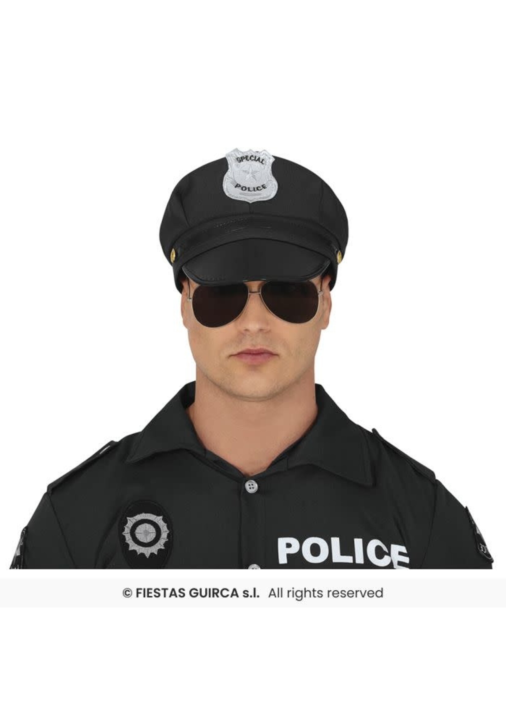 Fiestas Guirca Stoffen politiepet, zwart, volwassenen