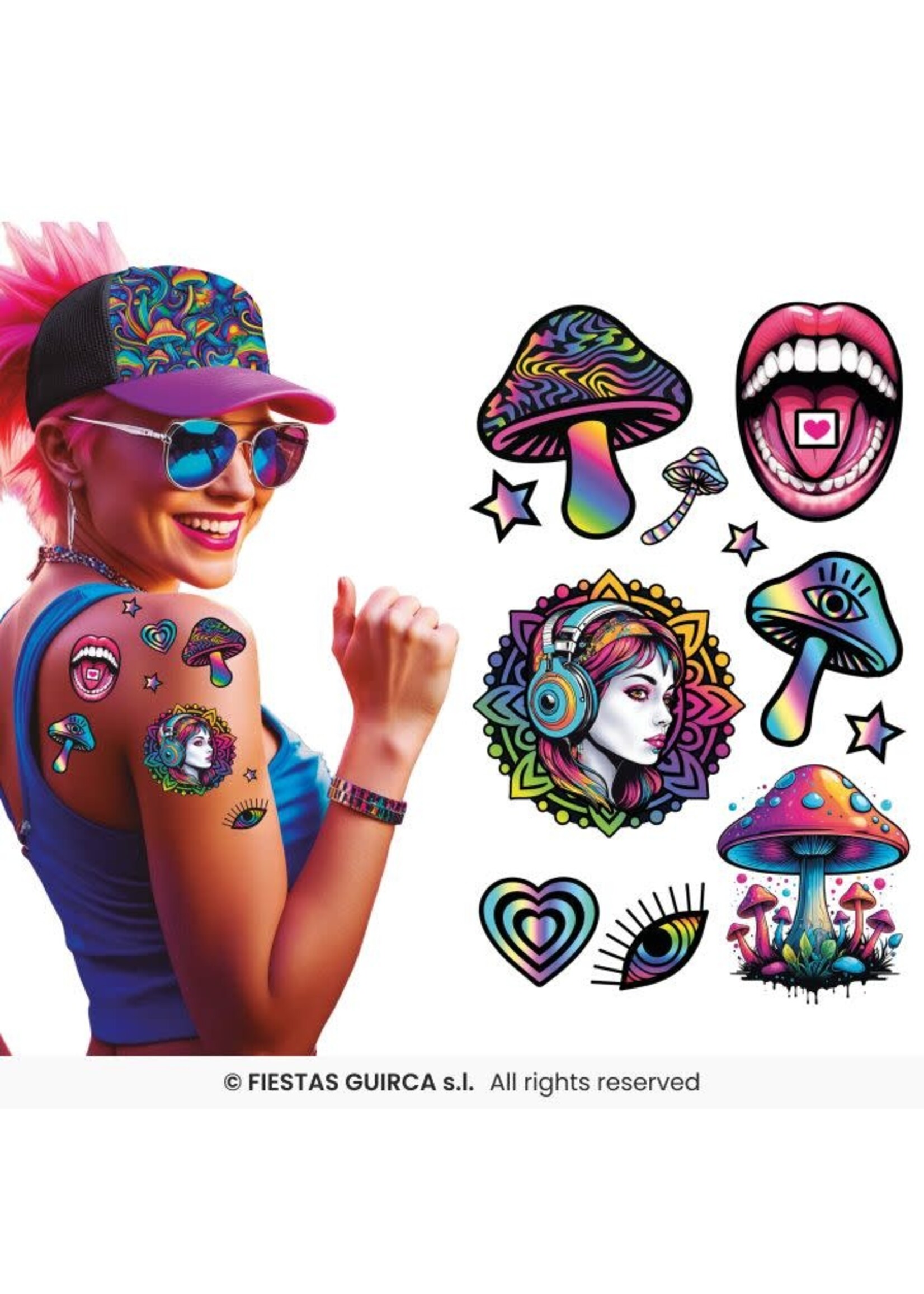 Fiestas Guirca Tattoos psychedelische paddenstoelen