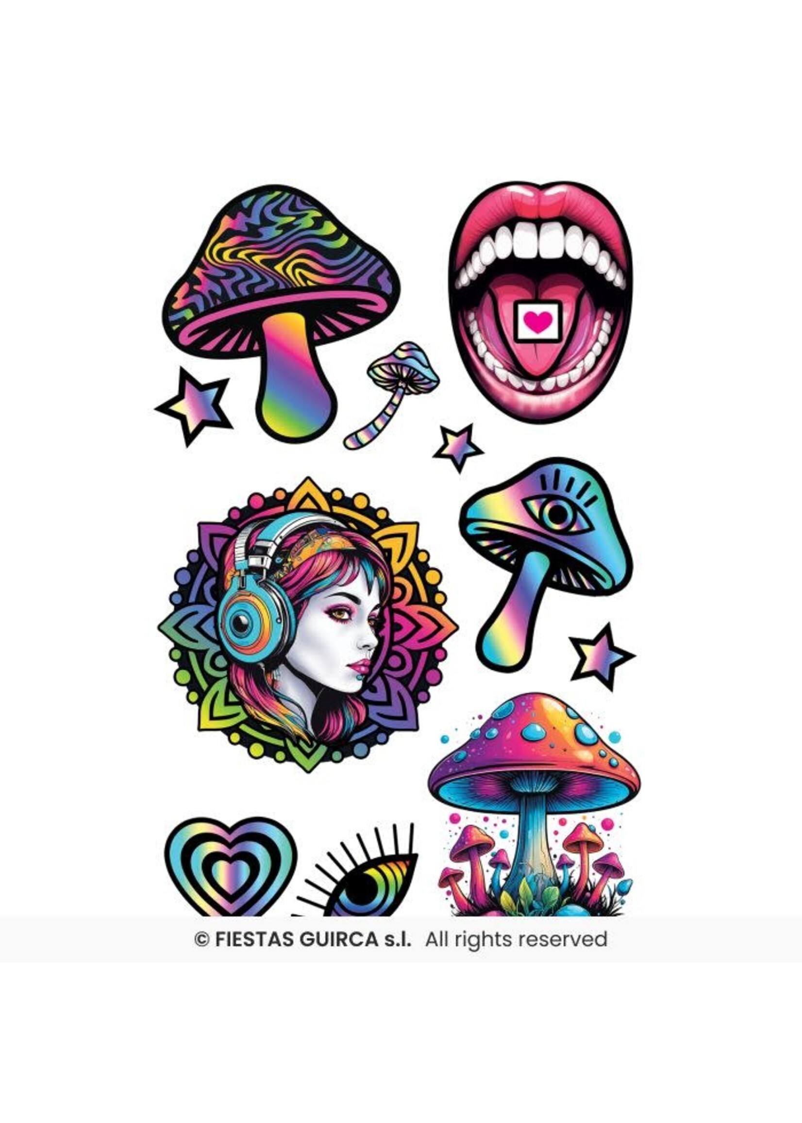 Fiestas Guirca Tattoos psychedelische paddenstoelen