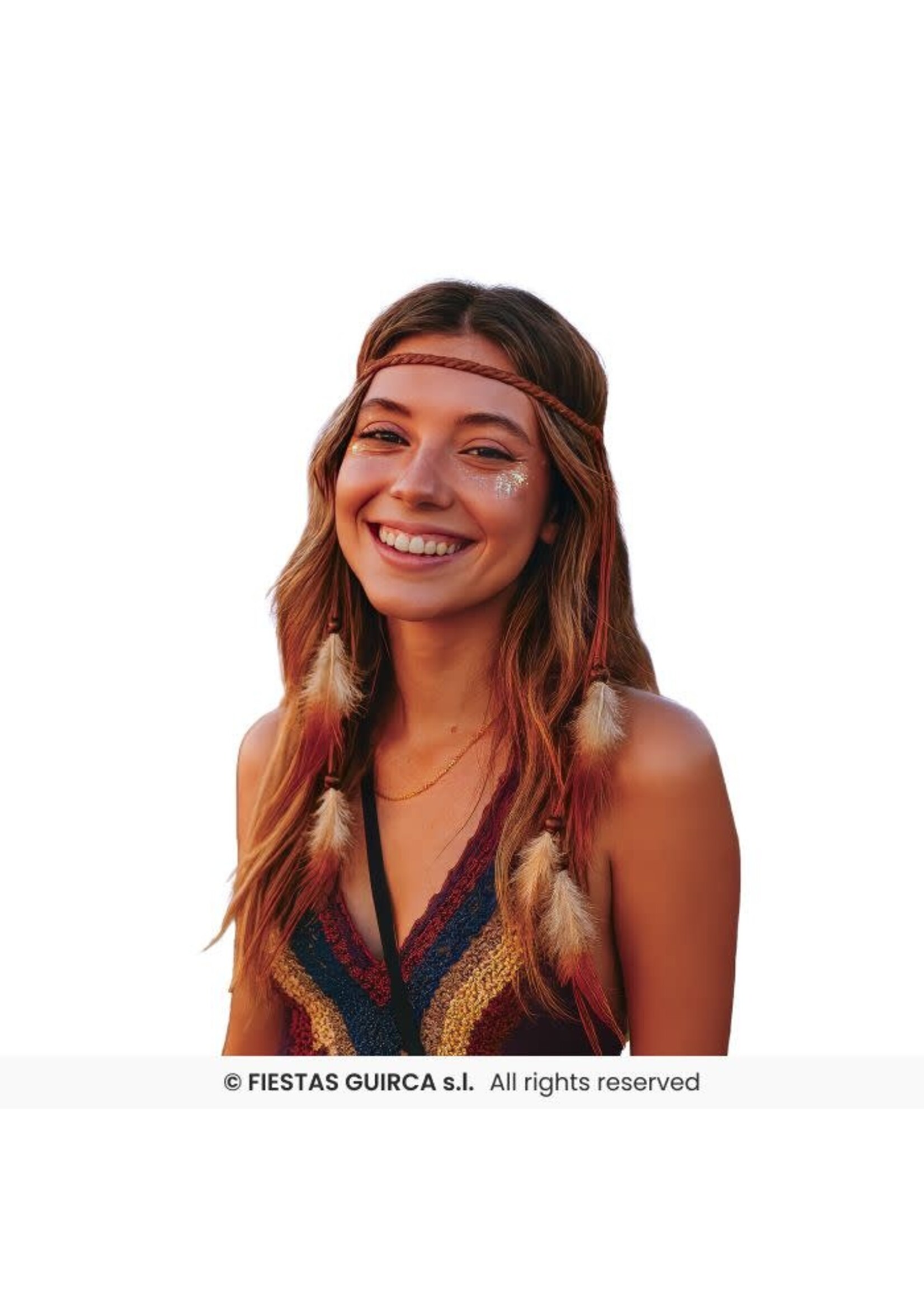 Fiestas Guirca Hangende hoofdband met veren