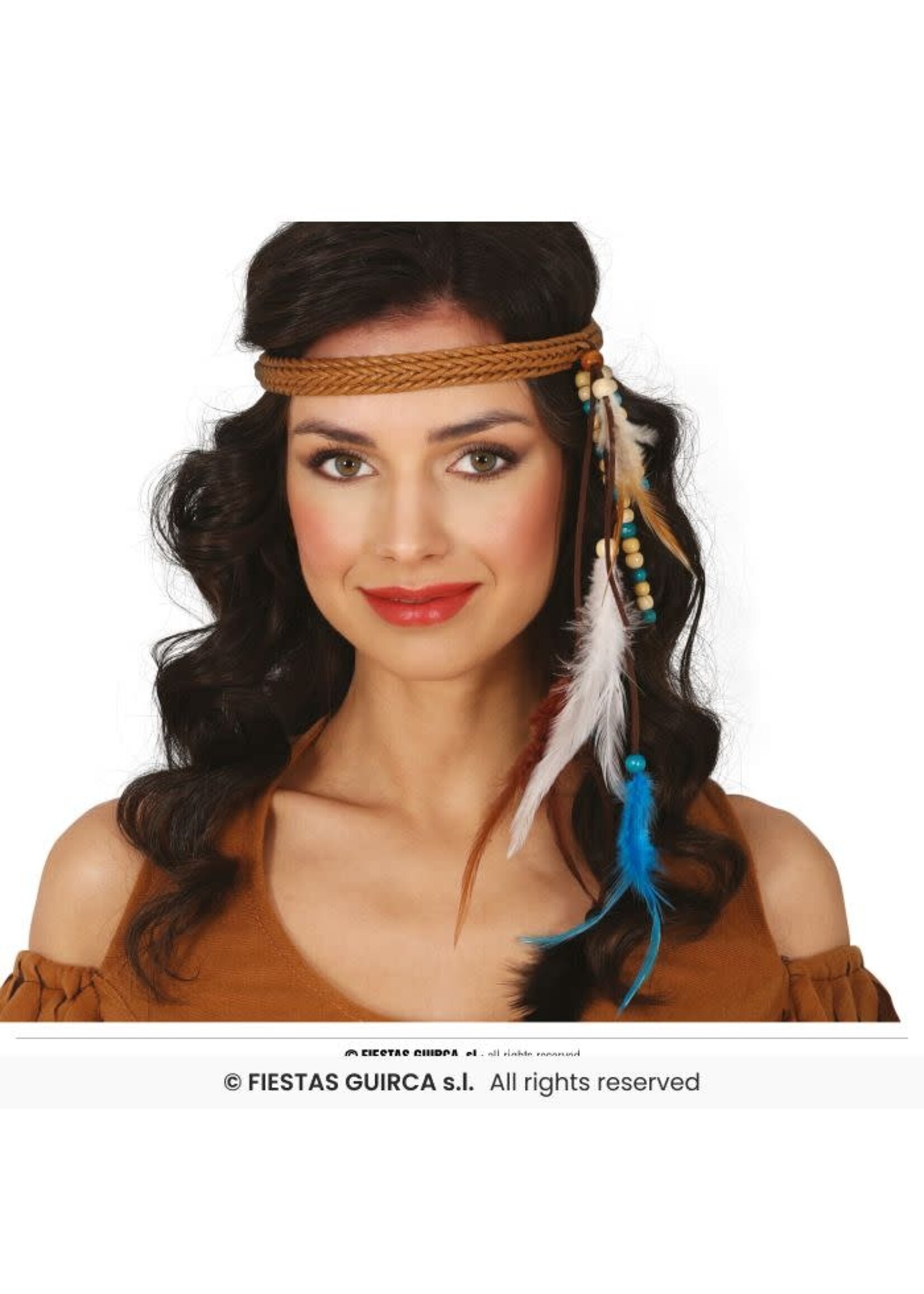 Fiestas Guirca Indiaanse hoofdband met veren