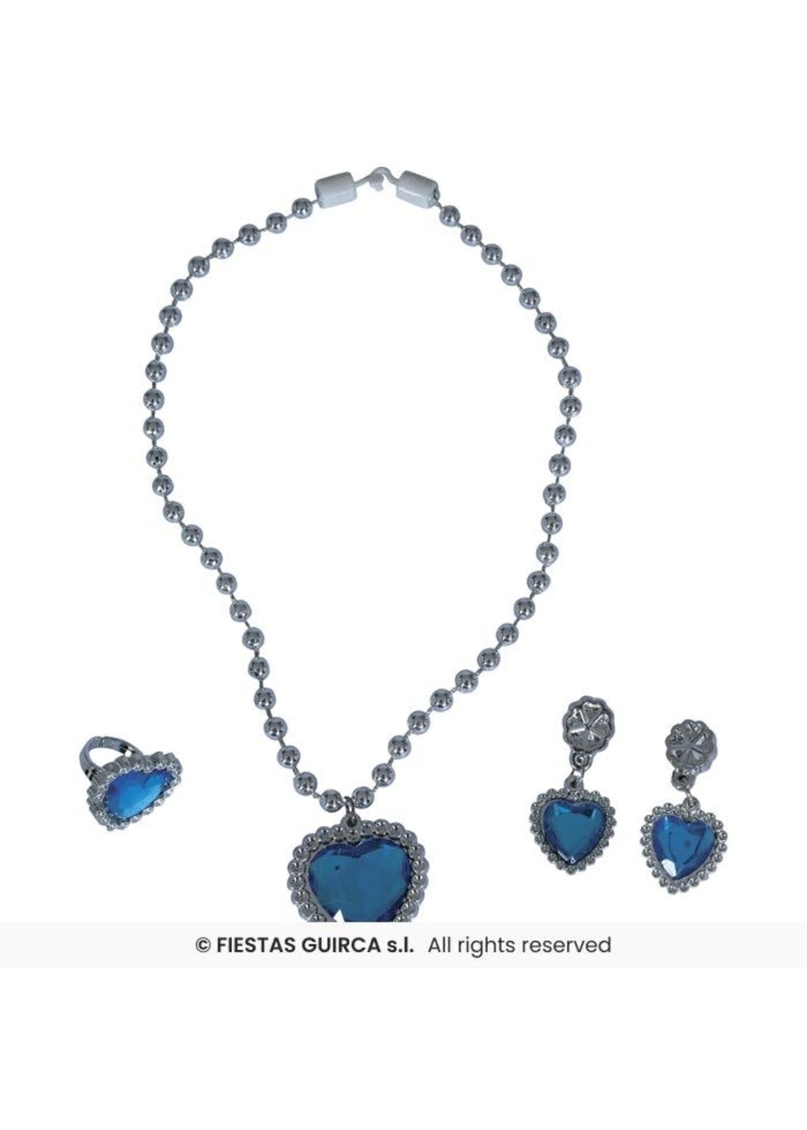 Fiestas Guirca Hartjesset (ketting, ring en oorbellen) Blauw