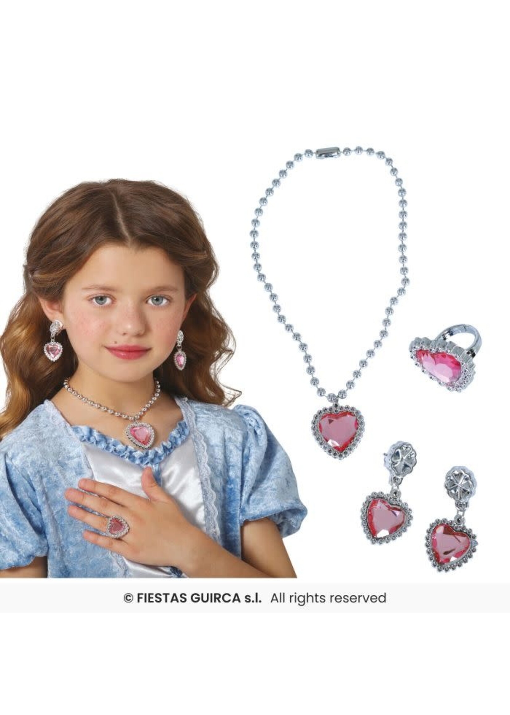 Fiestas Guirca Hartjesset Roze (ketting, ring en oorbellen)