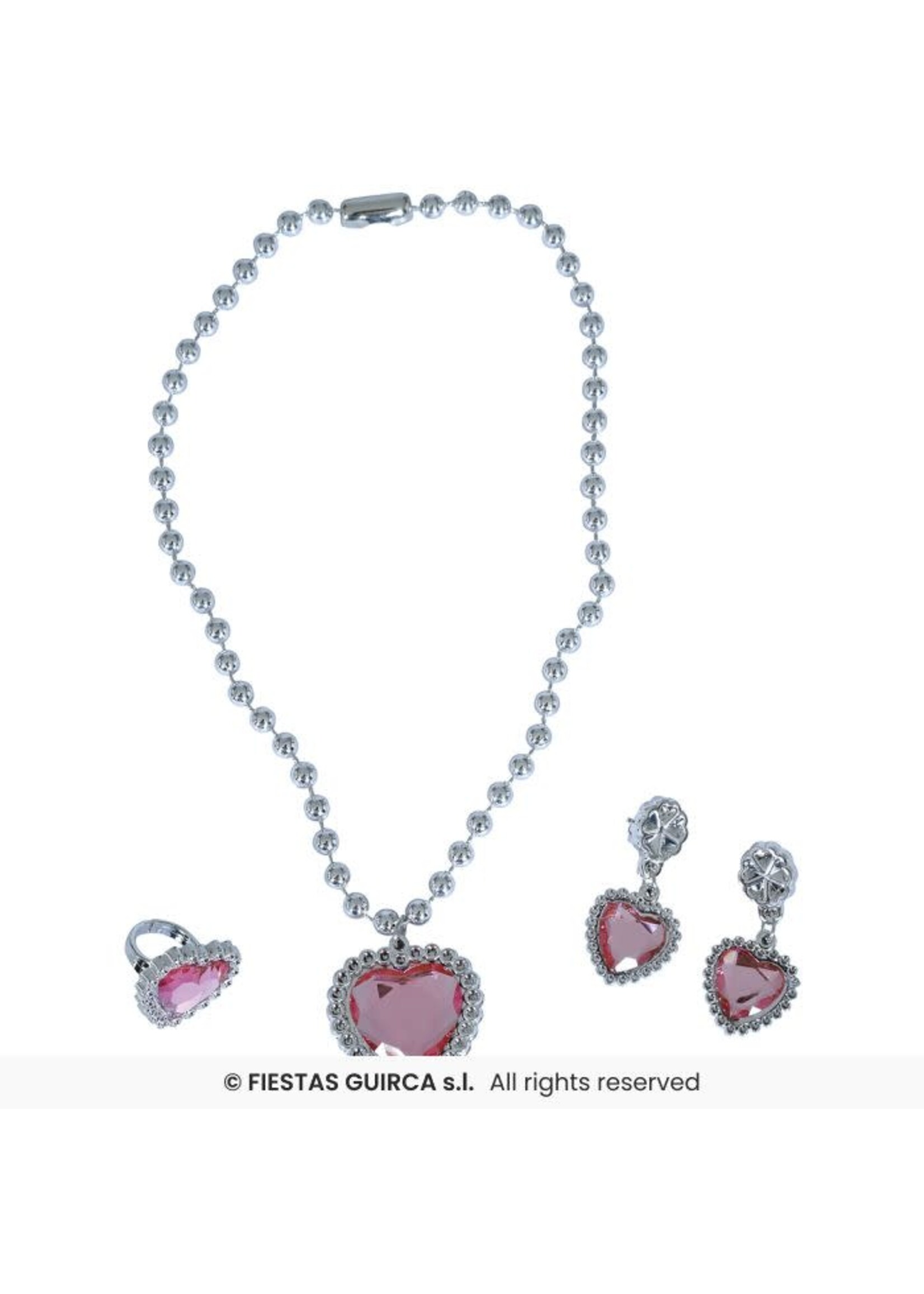 Fiestas Guirca Hartjesset Roze (ketting, ring en oorbellen)