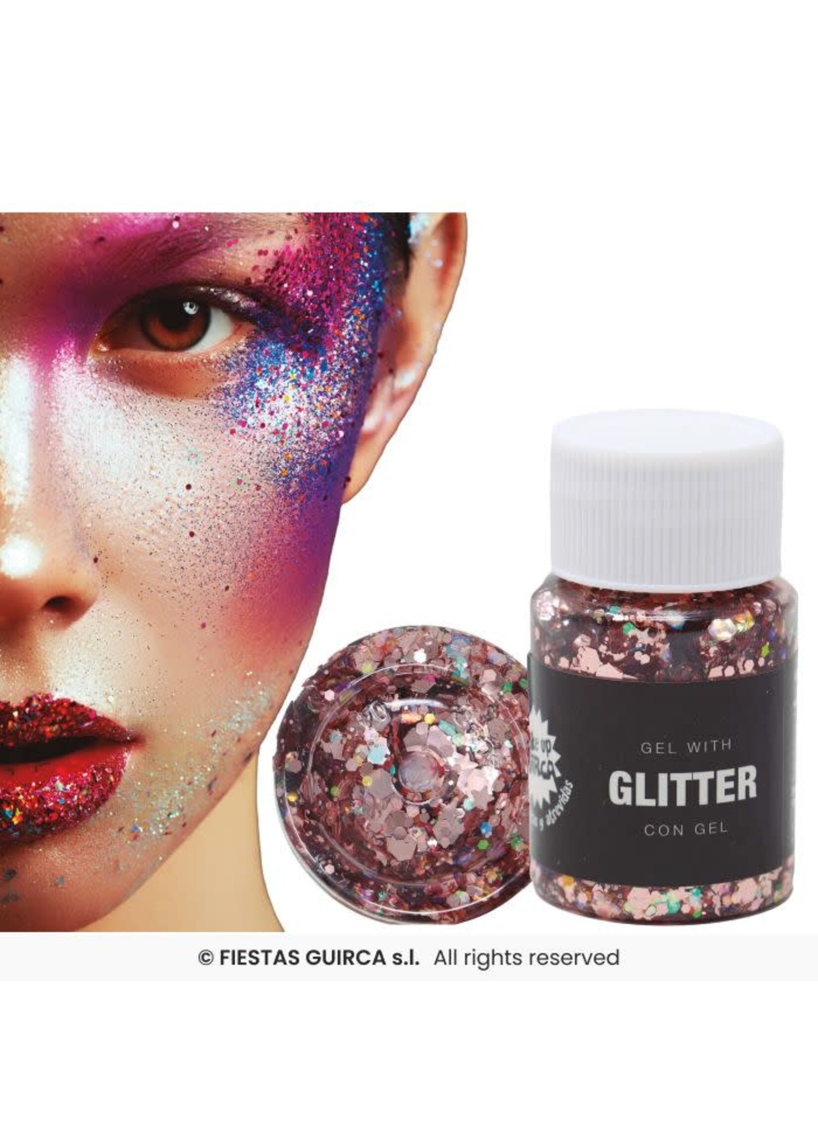 Fiestas Guirca Pot glittergel roze/goud 20gr