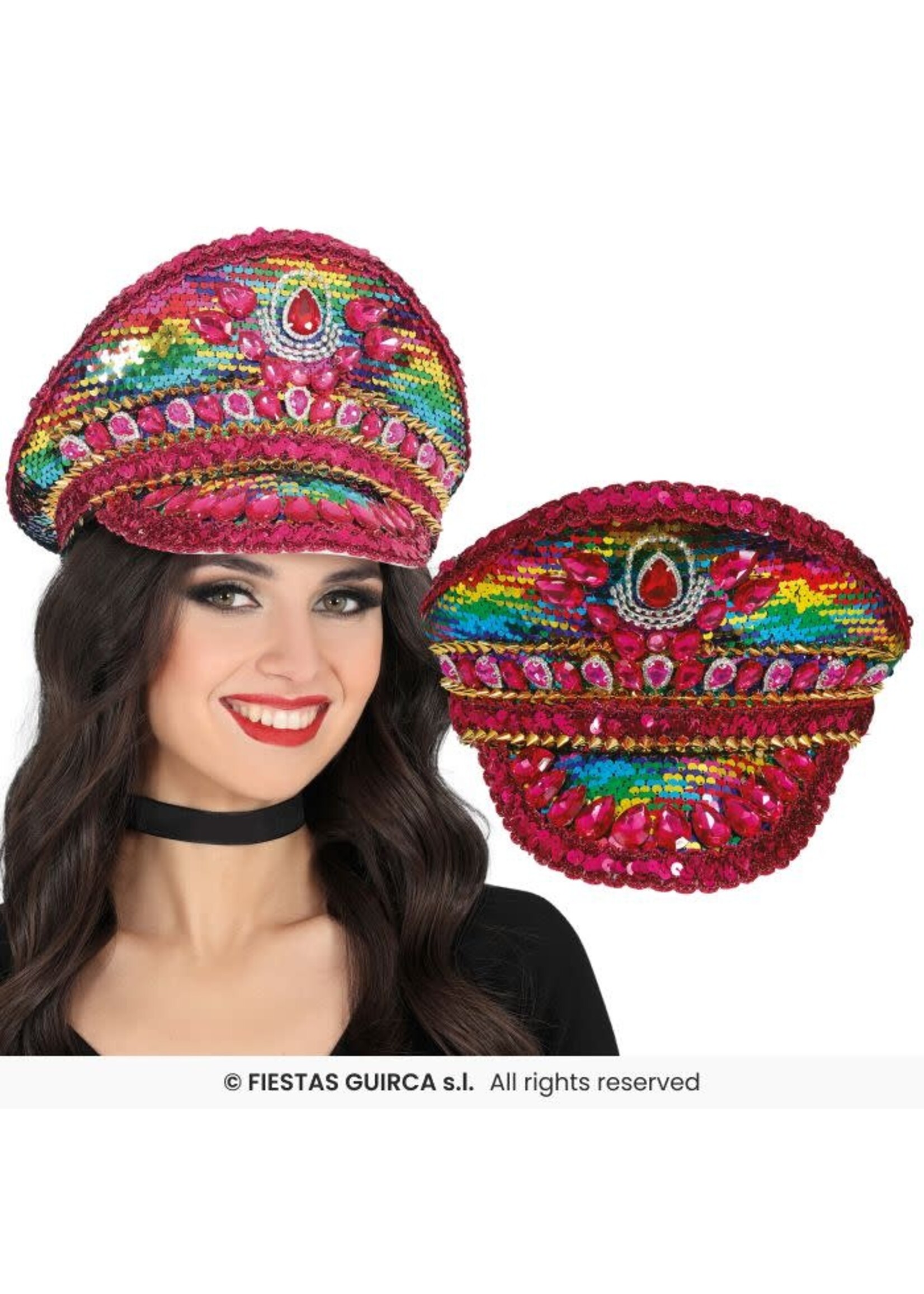 Fiestas Guirca Roze politiepet met veelkleurige steentjes