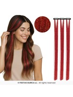 Fiestas Guirca 3 haarextensies met glitters, 50 cm Rood
