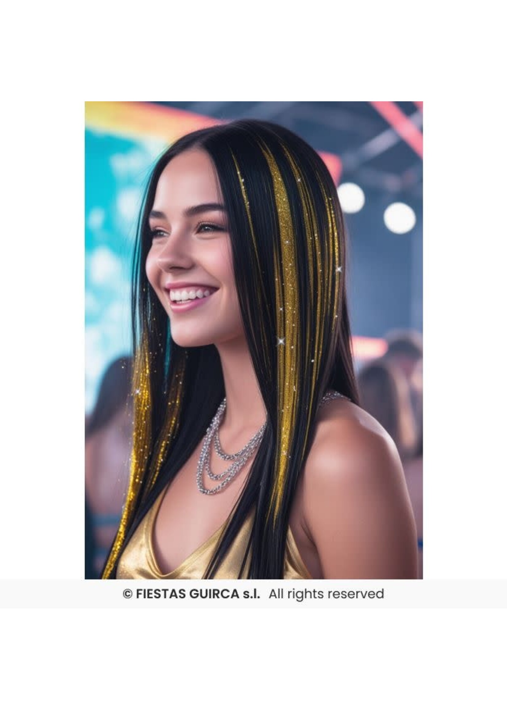 Fiestas Guirca 3 haarextensies met glitters, 50 cm Goud