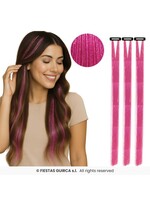 Fiestas Guirca 3 haarextensies met glitters, 50 cm Roze