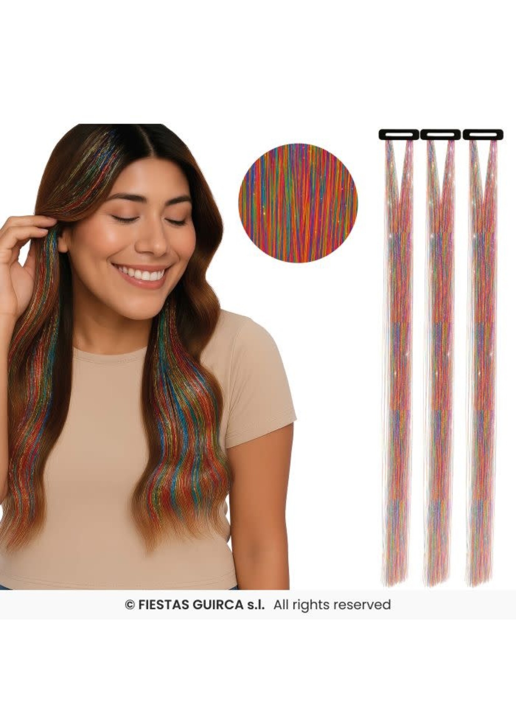 Fiestas Guirca 3 haarextensies met glitters, 50 cm Veelkleurig