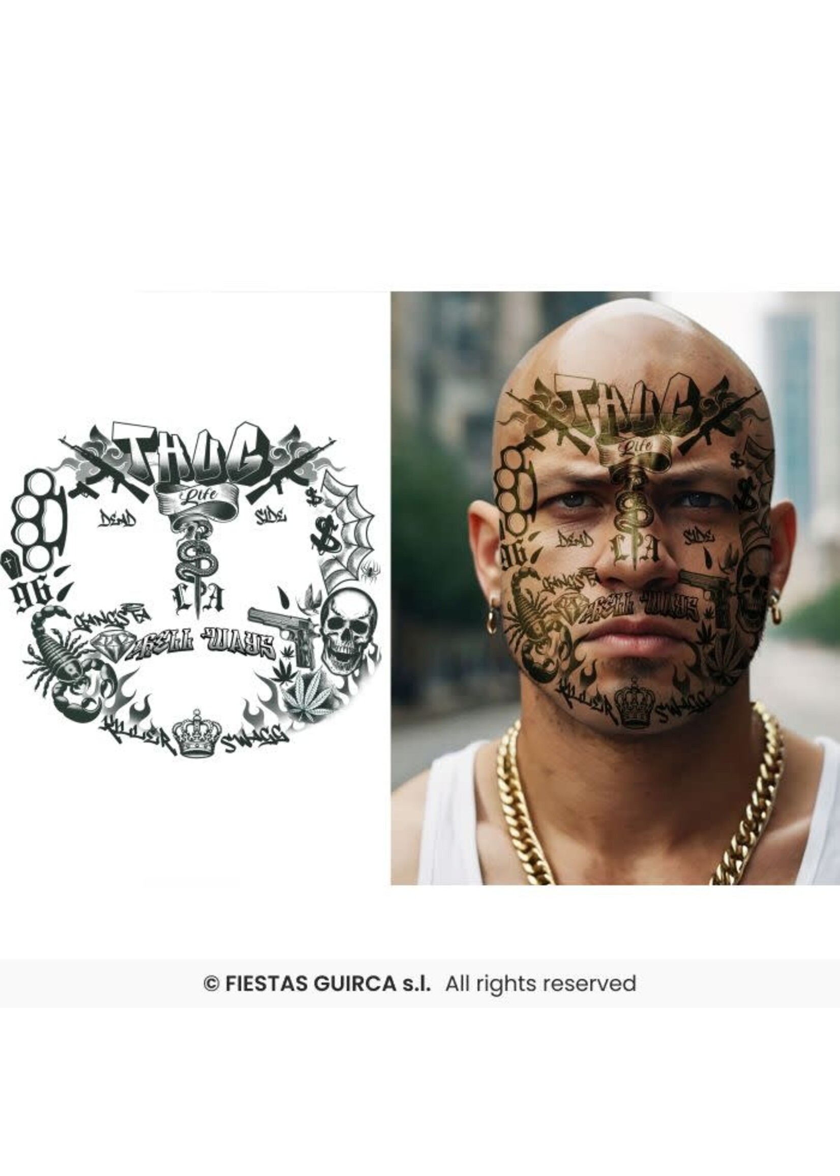 Fiestas Guirca Thug life gezichtstatoeage 30x13 cm