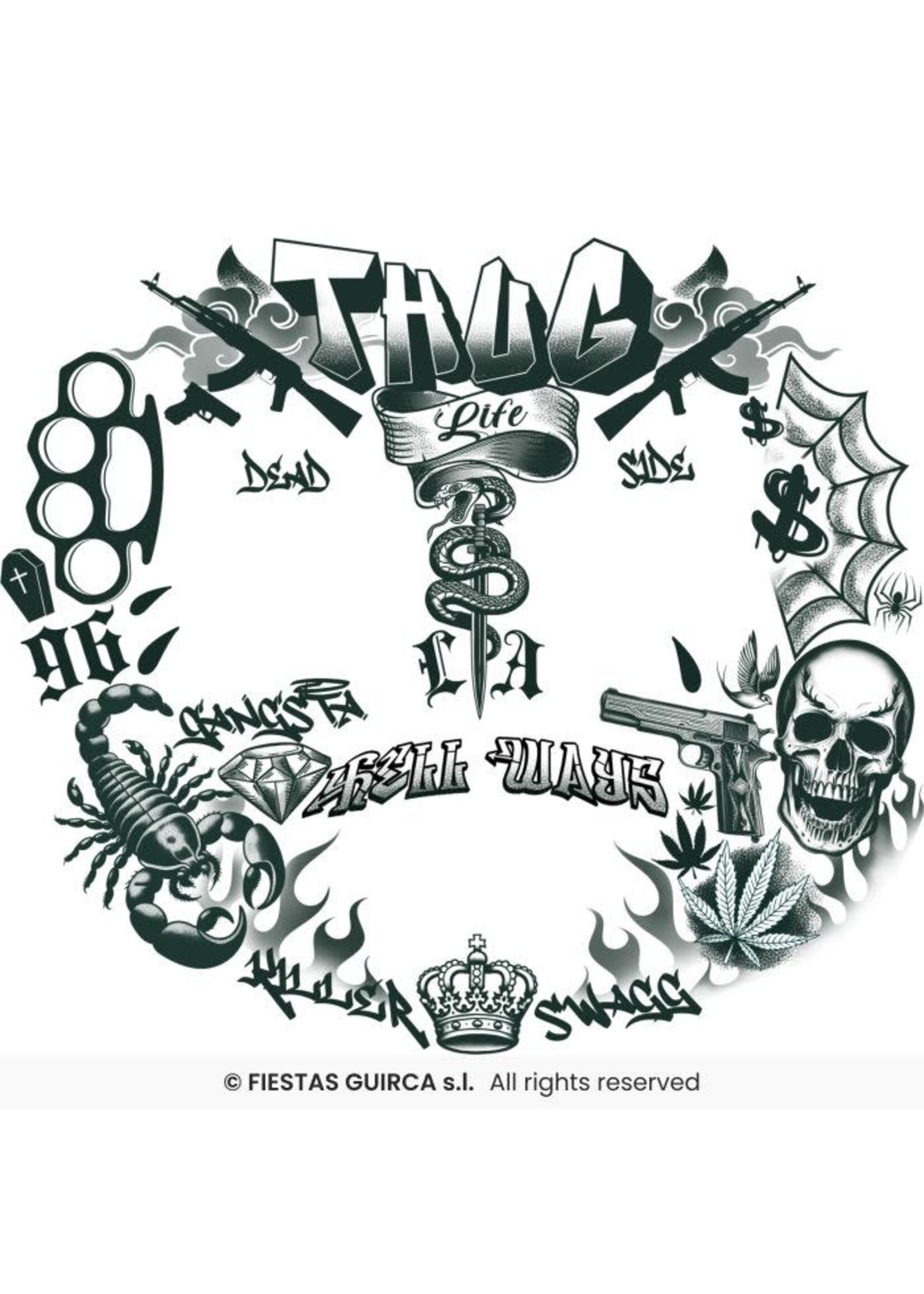 Fiestas Guirca Thug life gezichtstatoeage 30x13 cm
