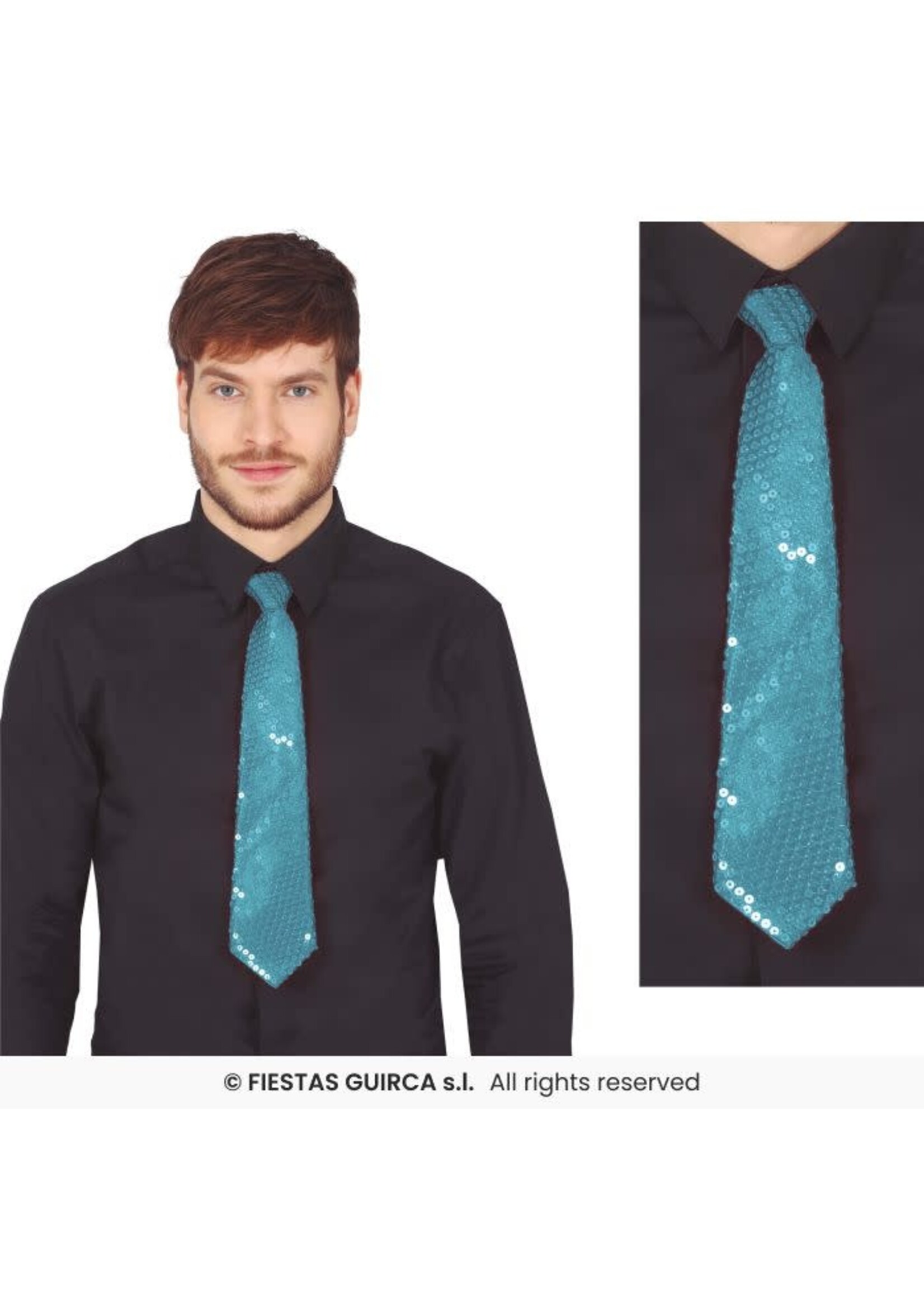 Feestkleding Breda Stropdas pailletten 35 cm lichtblauw