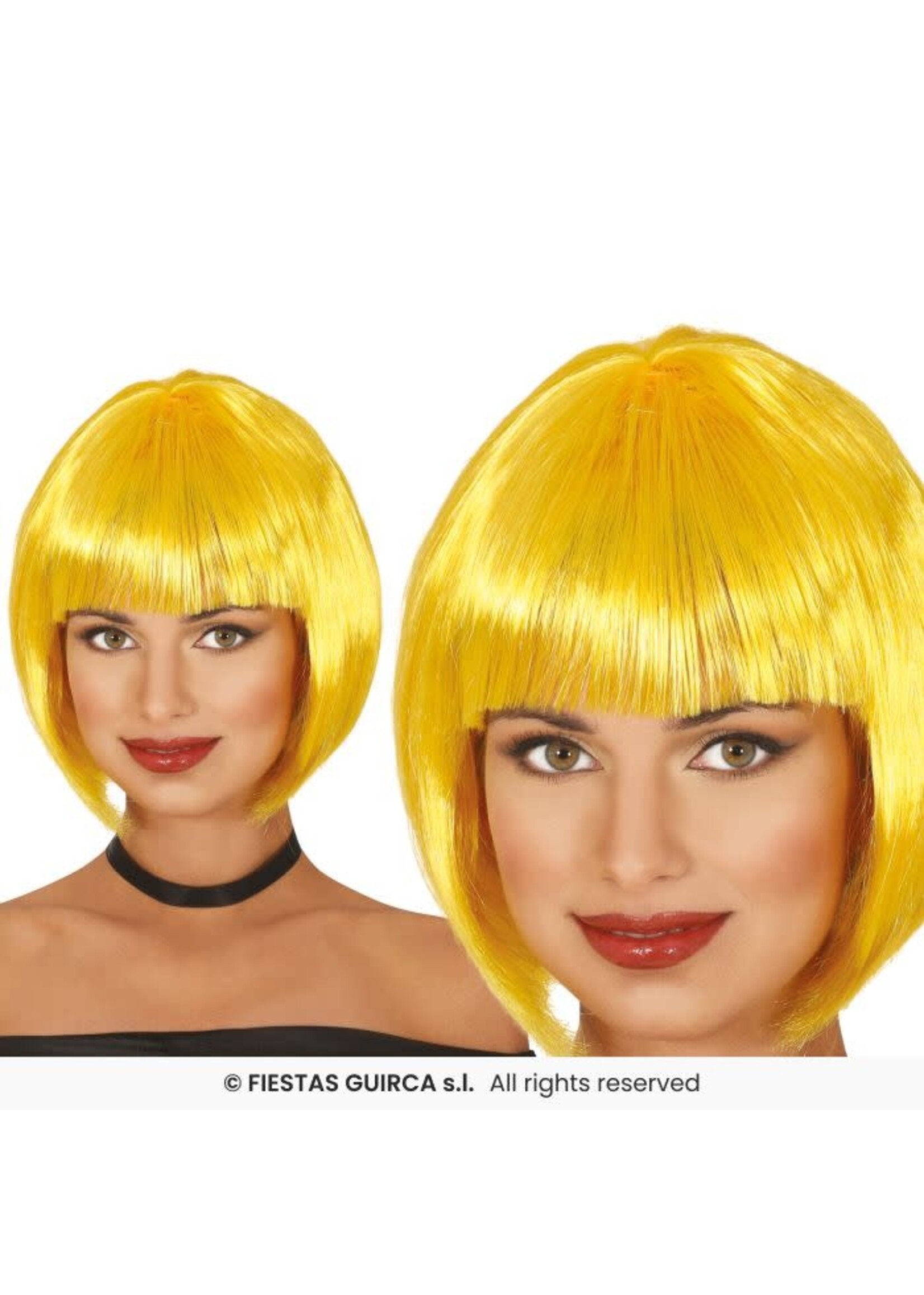 Feestkleding Breda Gele damespruik kort