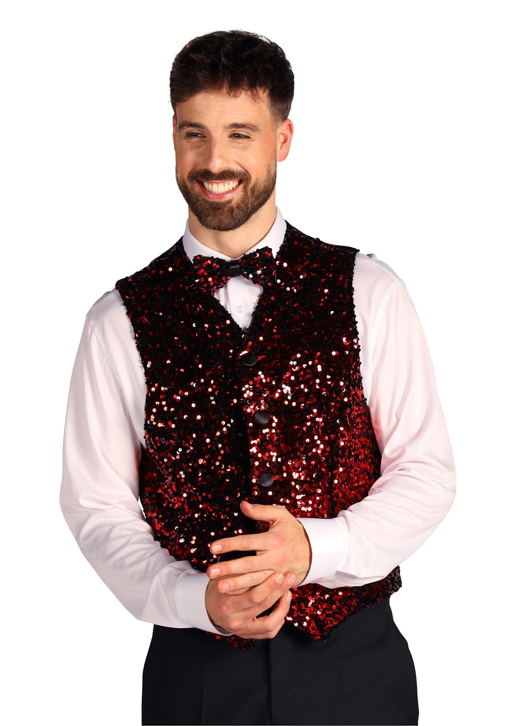 Thetru Heren paillettenvest "West End" Rood-Zwart