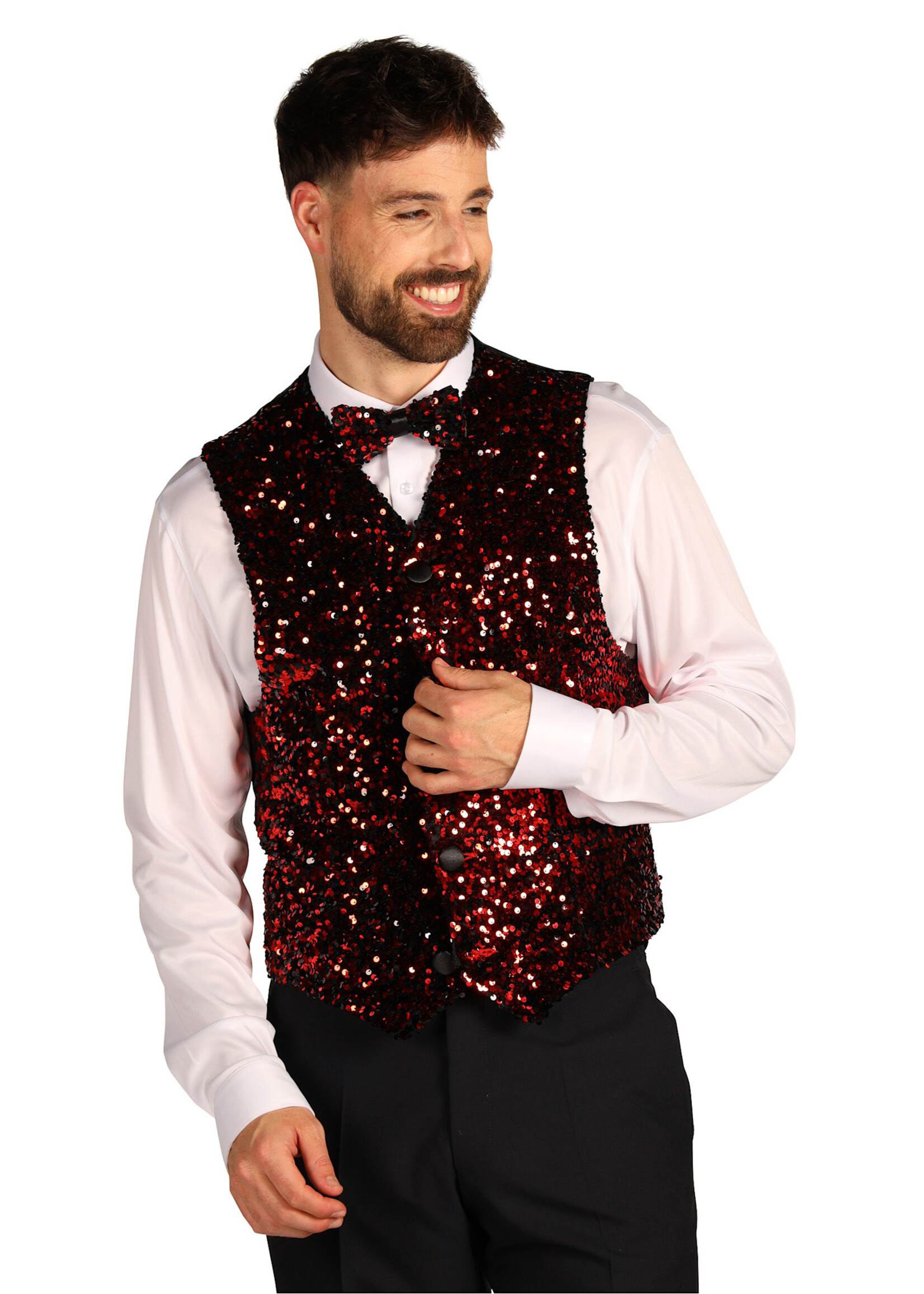 Thetru Heren paillettenvest "West End" Rood-Zwart