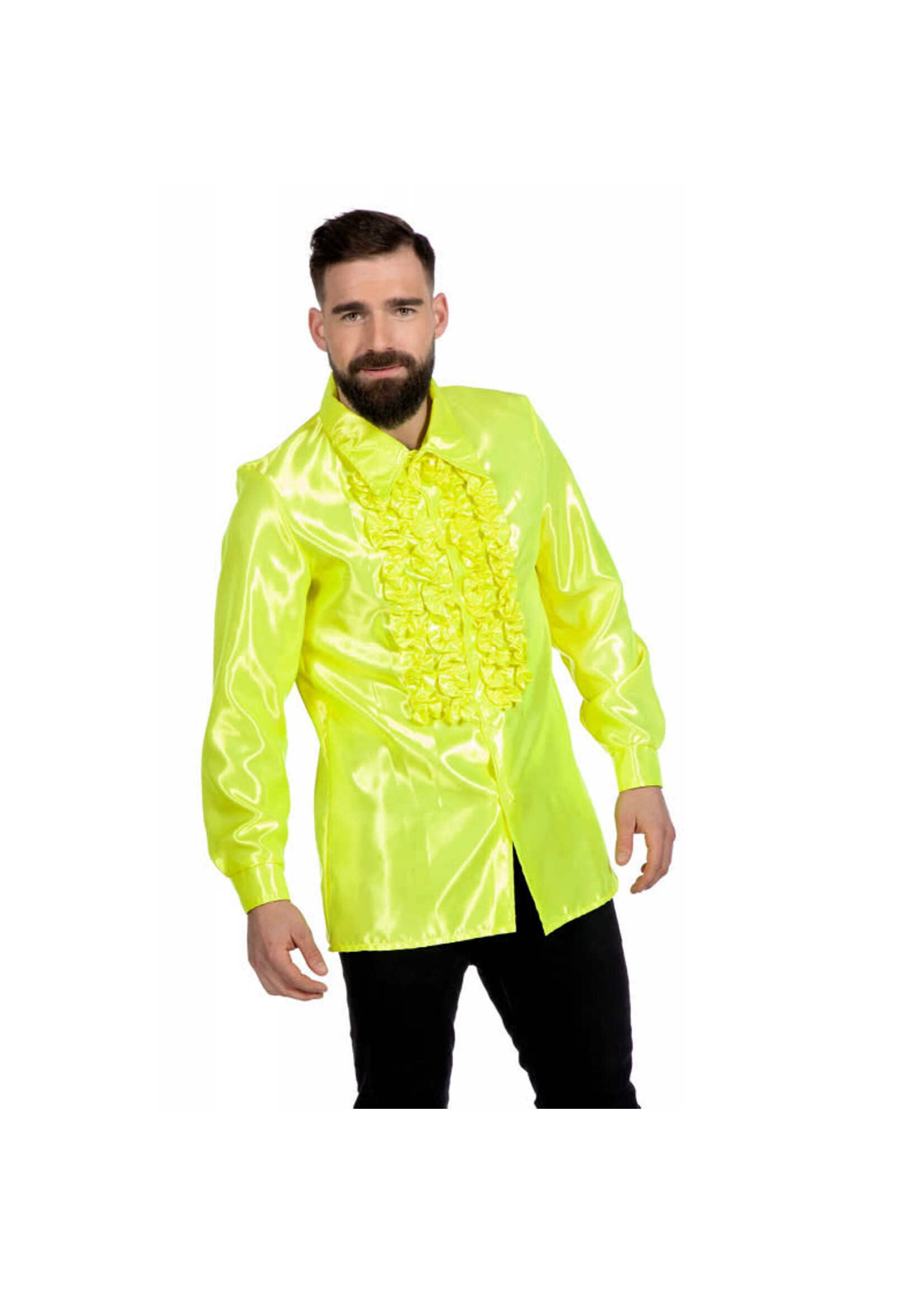 Wilbers & Wilbers Ruchesblouse satijn Neon geel