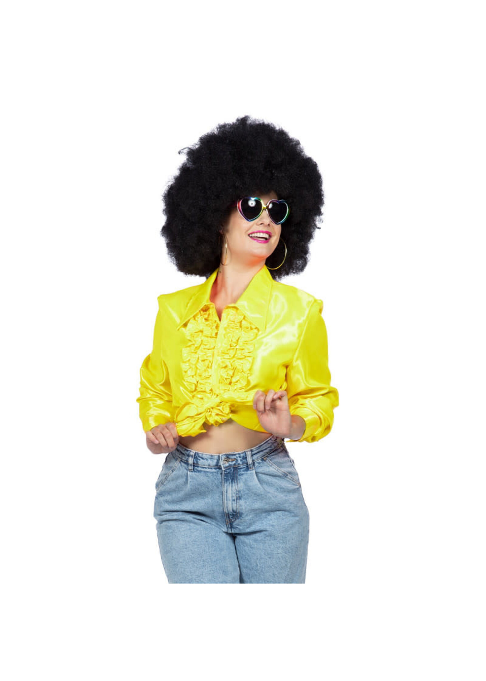 Wilbers & Wilbers Ruchesblouse satijn Neon geel