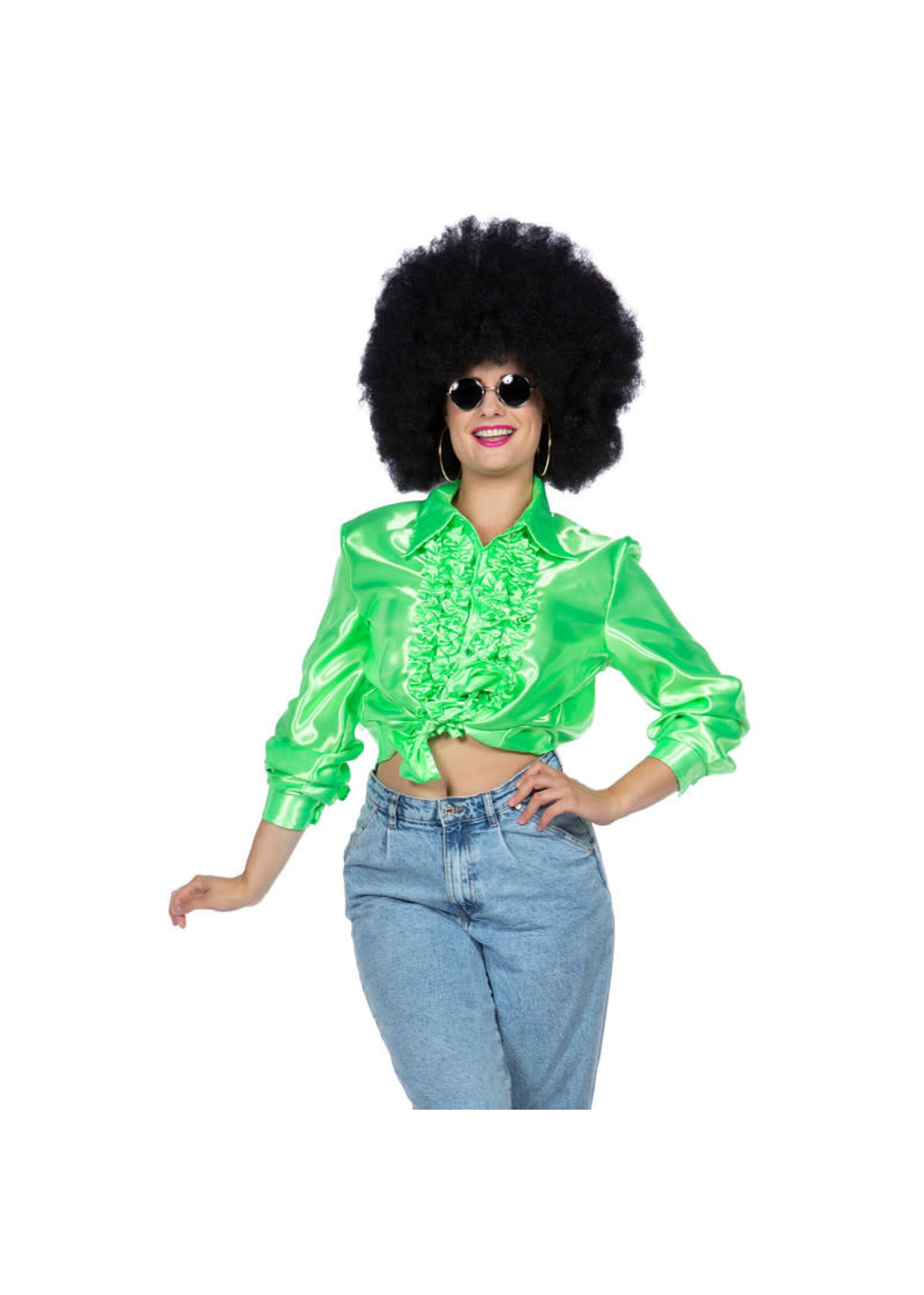 Wilbers & Wilbers Ruchesblouse satijn Neon groen