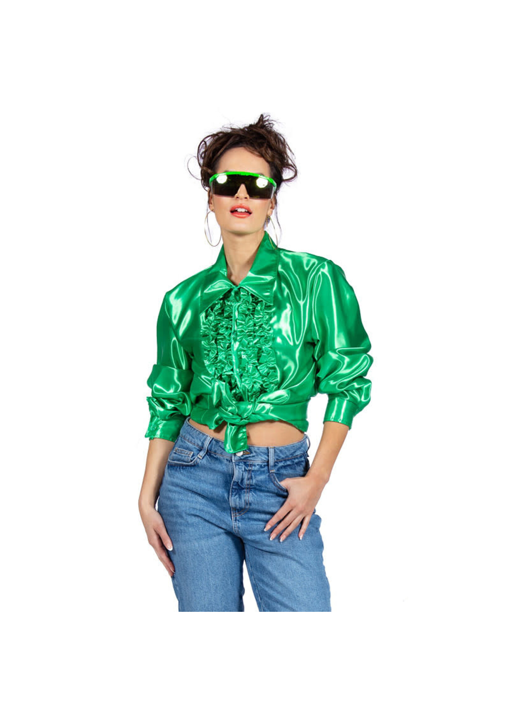 Wilbers & Wilbers Ruchesblouse satijn Groen