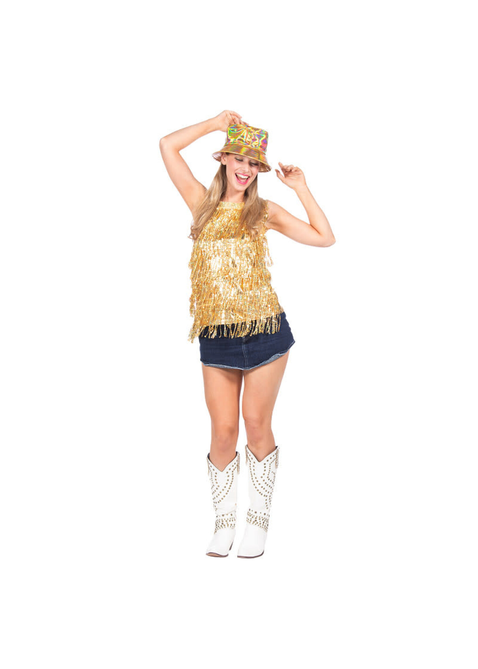 Wilbers & Wilbers Party top metallic franjes pailletten Goud