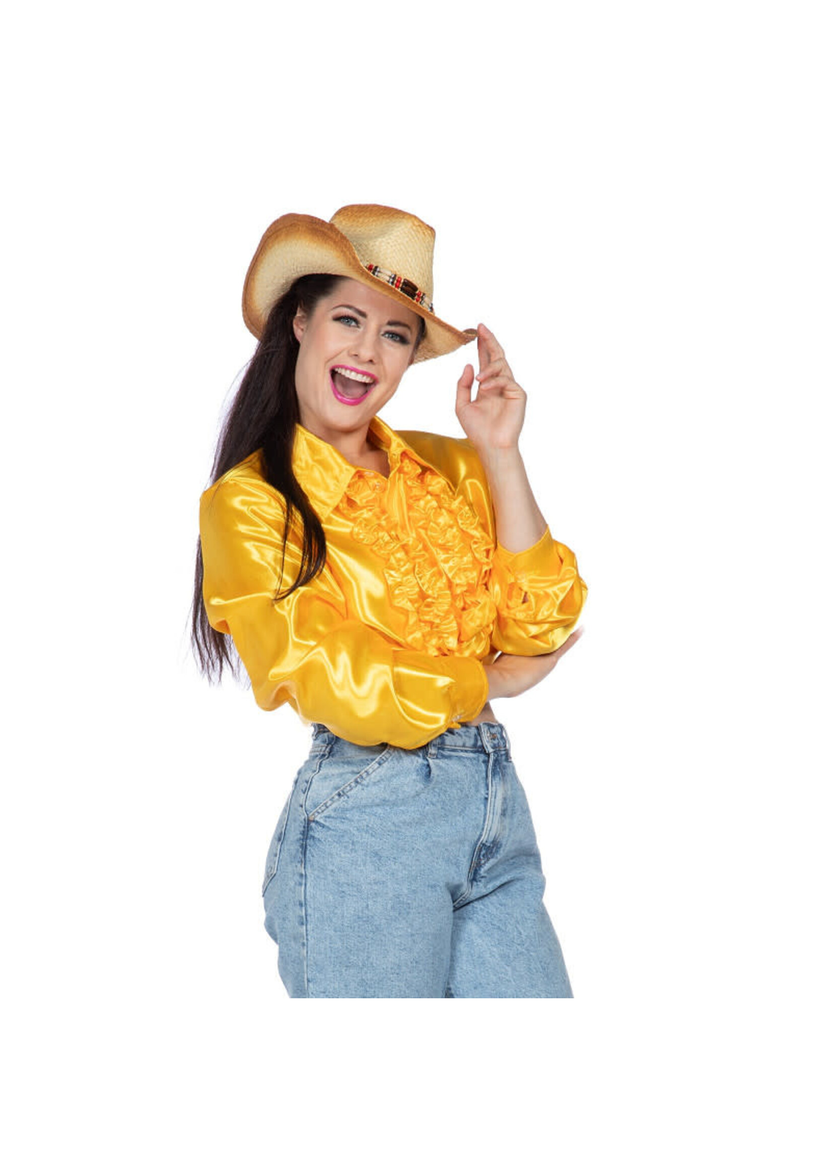 Wilbers & Wilbers Ruchesblouse satijn Geel