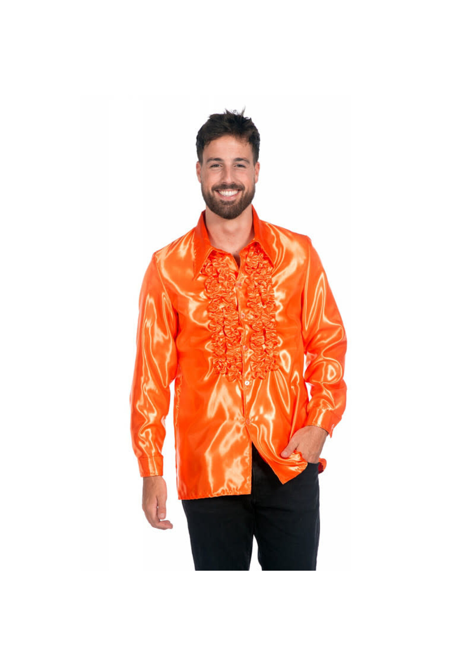 Wilbers & Wilbers Ruchesblouse satijn Neon-oranje
