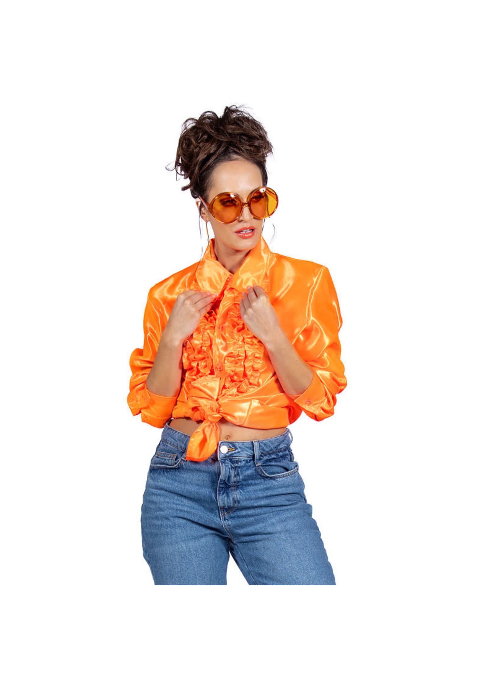 Wilbers & Wilbers Ruchesblouse satijn Neon-oranje