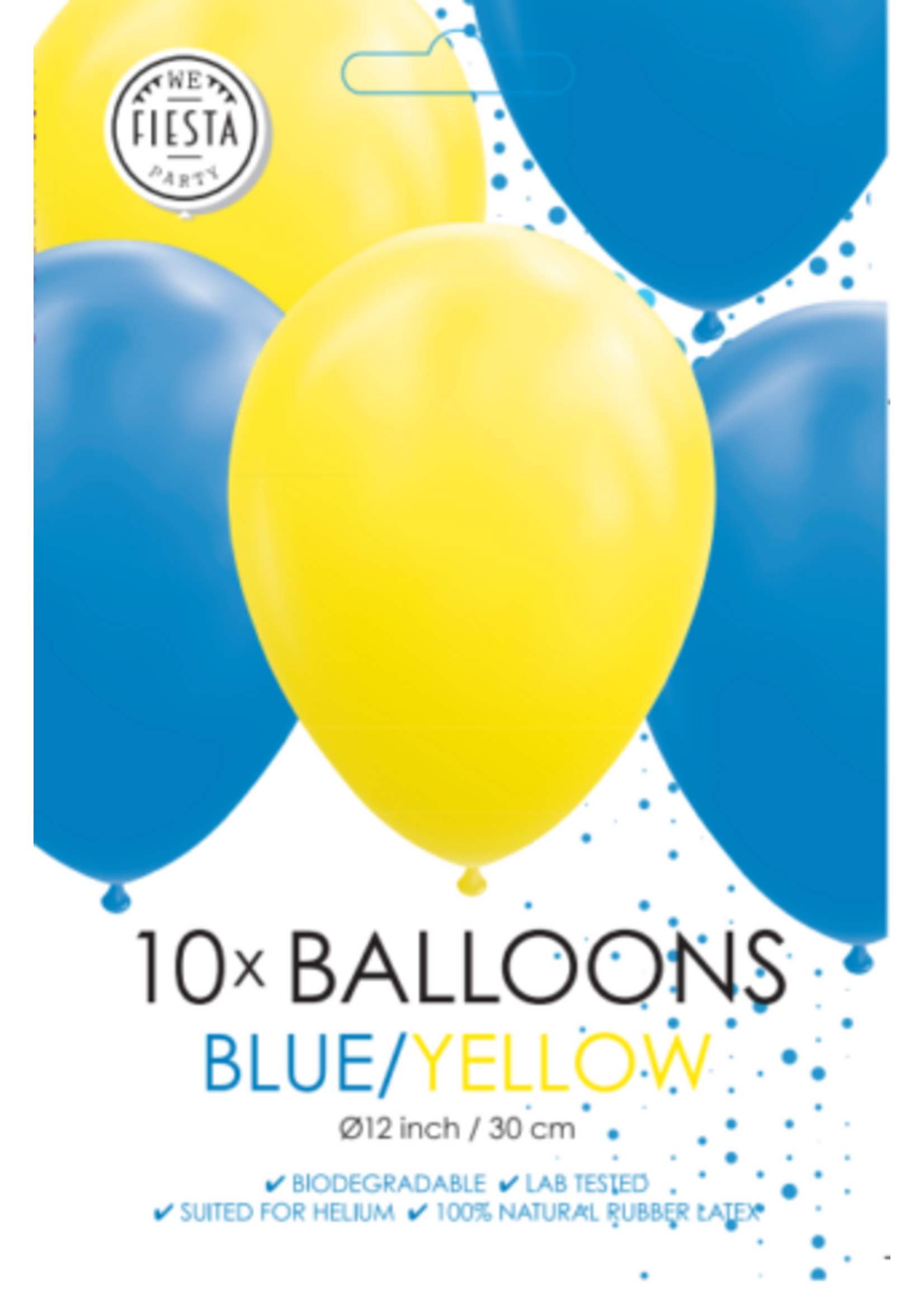 We Fiesta Party Ballonnen blauw / geel 12inch/ 30 cm