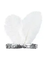 PartyXplosion Charleston band zilver met witte veren