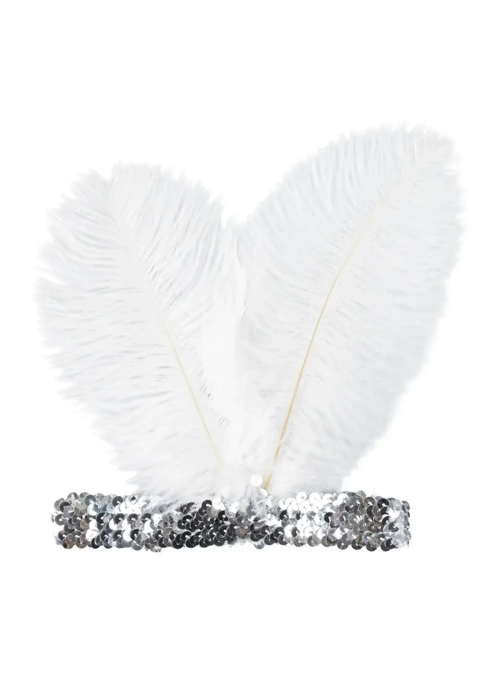PartyXplosion Charleston band zilver met witte veren