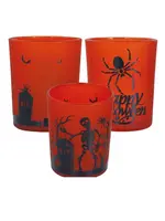 Fiestas Guirca Oranje Halloween glazen waxine lichtjes set (3st)