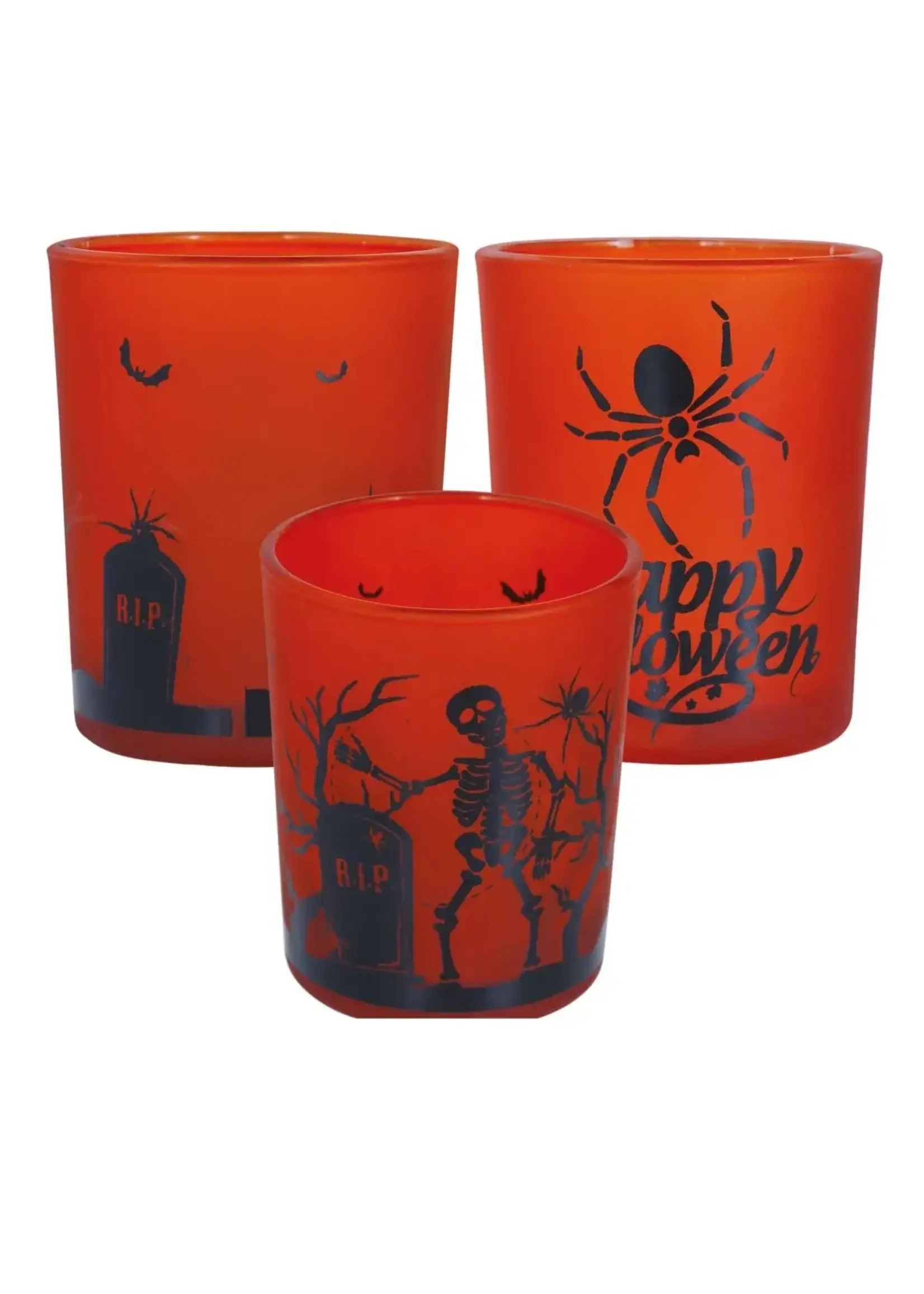 Fiestas Guirca Oranje Halloween glazen waxine lichtjes set (3st)