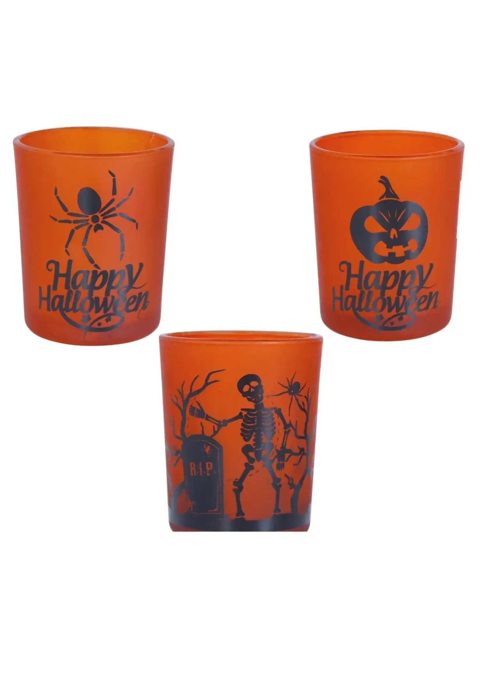 Fiestas Guirca Oranje Halloween glazen waxine lichtjes set (3st)
