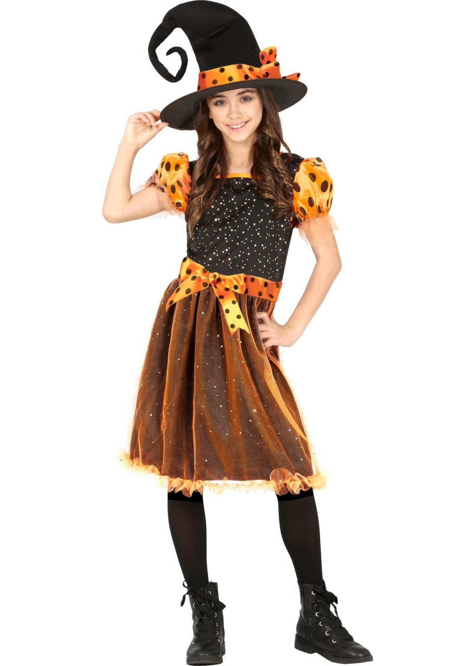 Fiestas Guirca Oranje Glitter Heksen Jurk Meisje