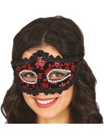 Fiestas Guirca Oogmasker rode bloemen