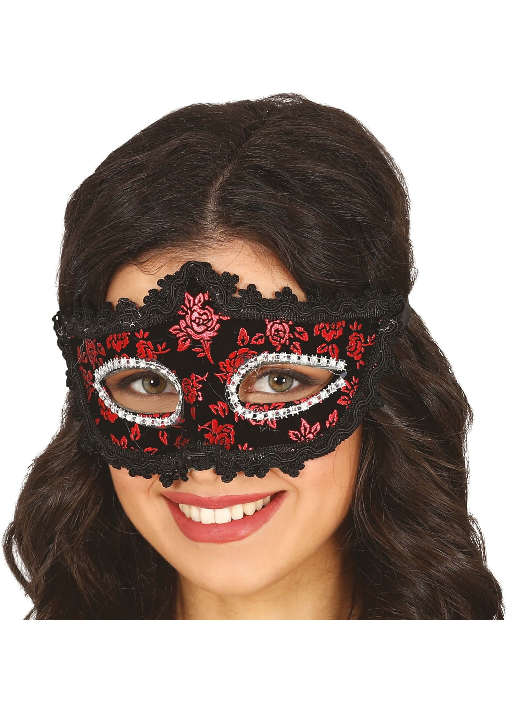 Fiestas Guirca Oogmasker rode bloemen