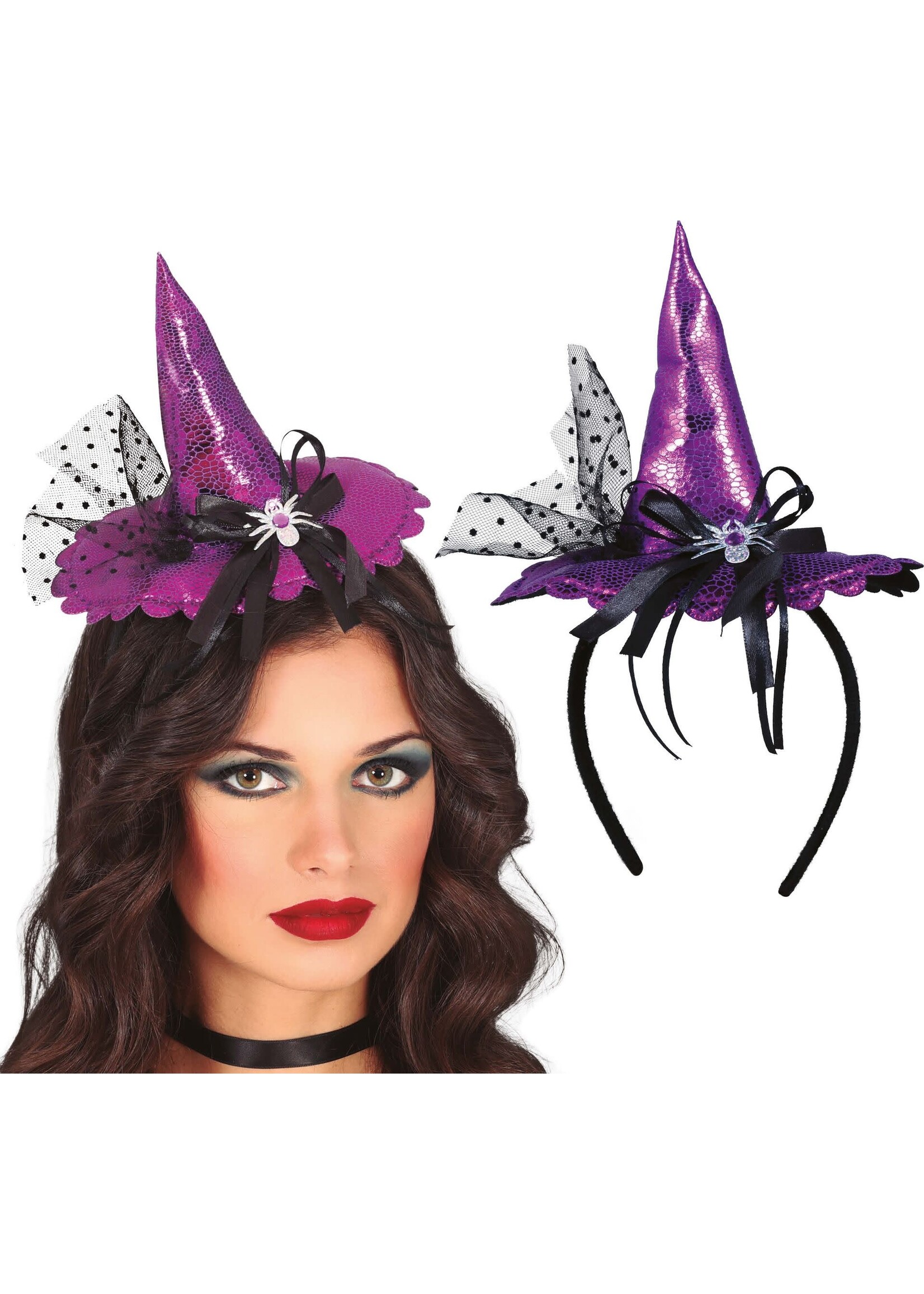 Fiestas Guirca Paarse Mini Heksenhoed Haarband
