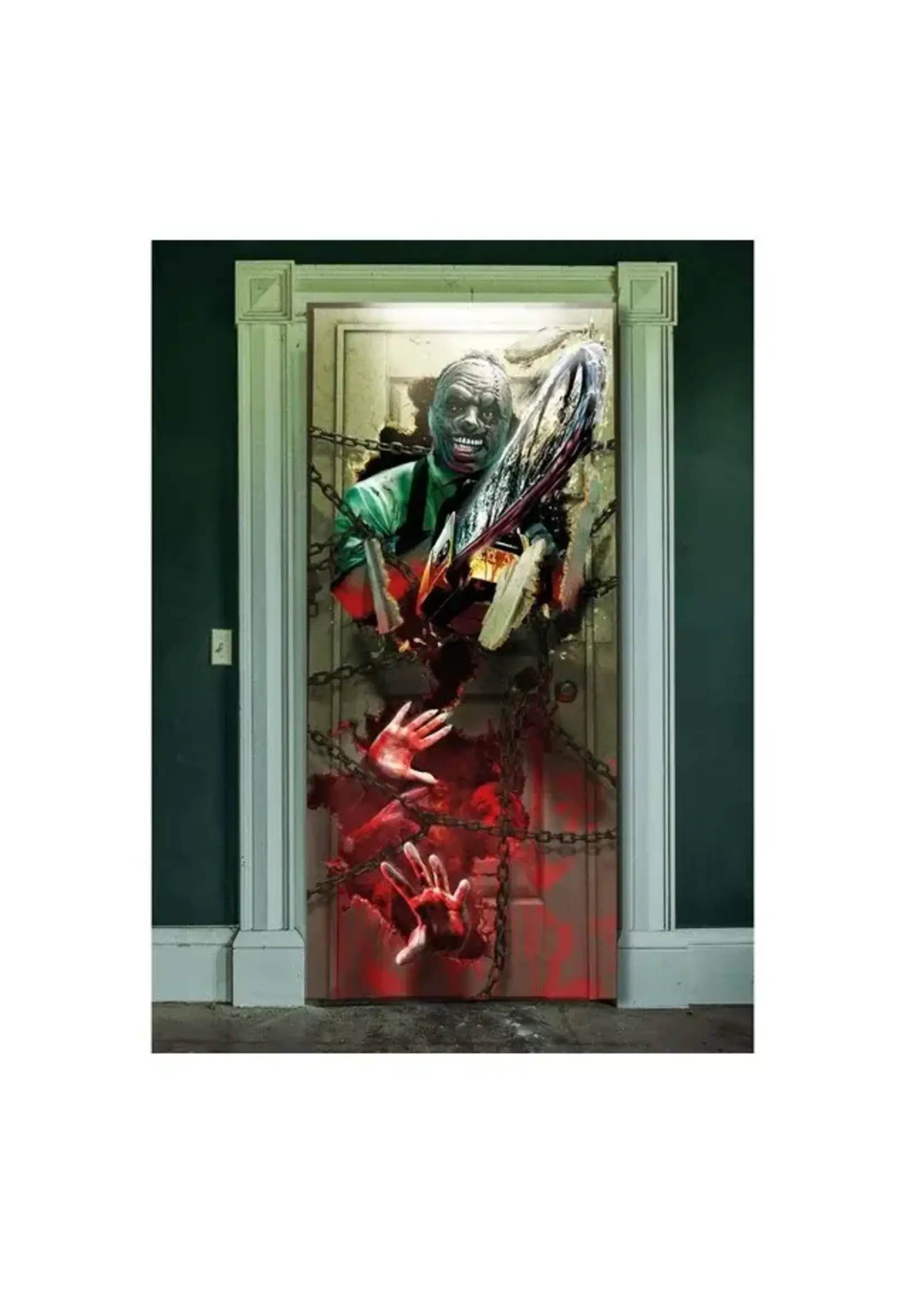 Fiestas Guirca Halloween decoratie kettingzaag deurposter