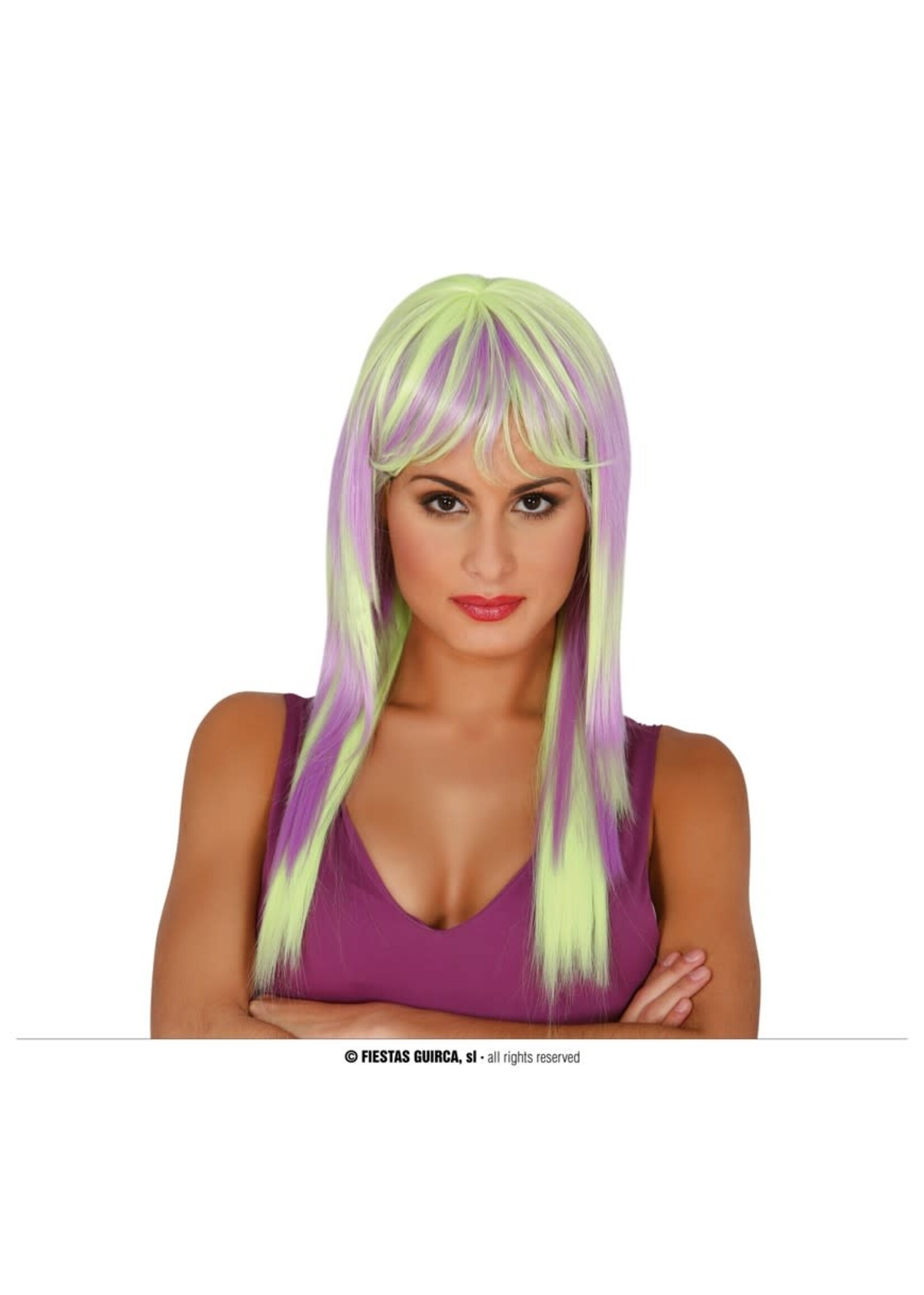 Fiestas Guirca Pruik Geel met Lila