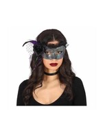 Fiestas Guirca Oogmasker pailletten met veer