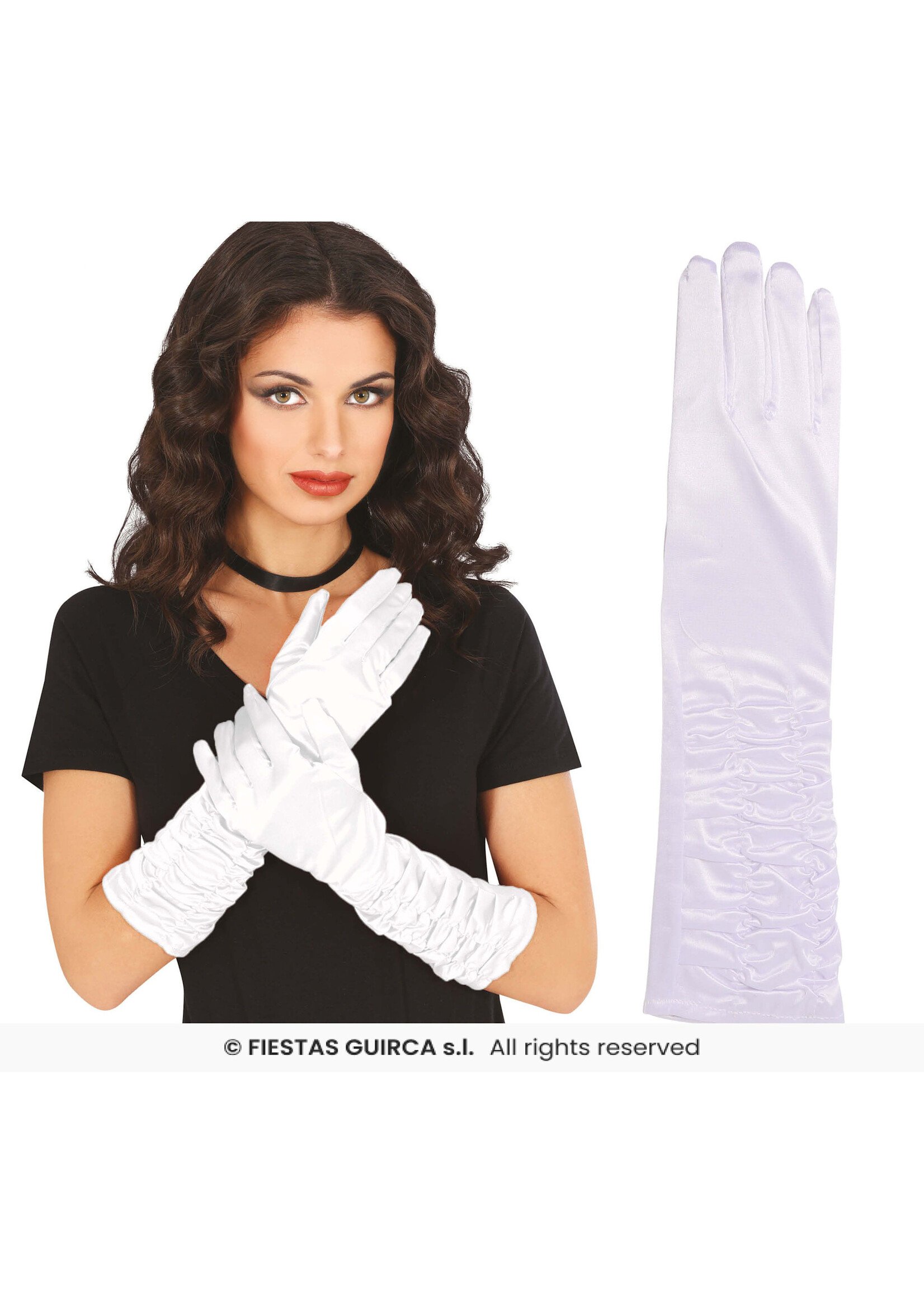 Fiestas Guirca Handschoen kreukel 40 cm wit