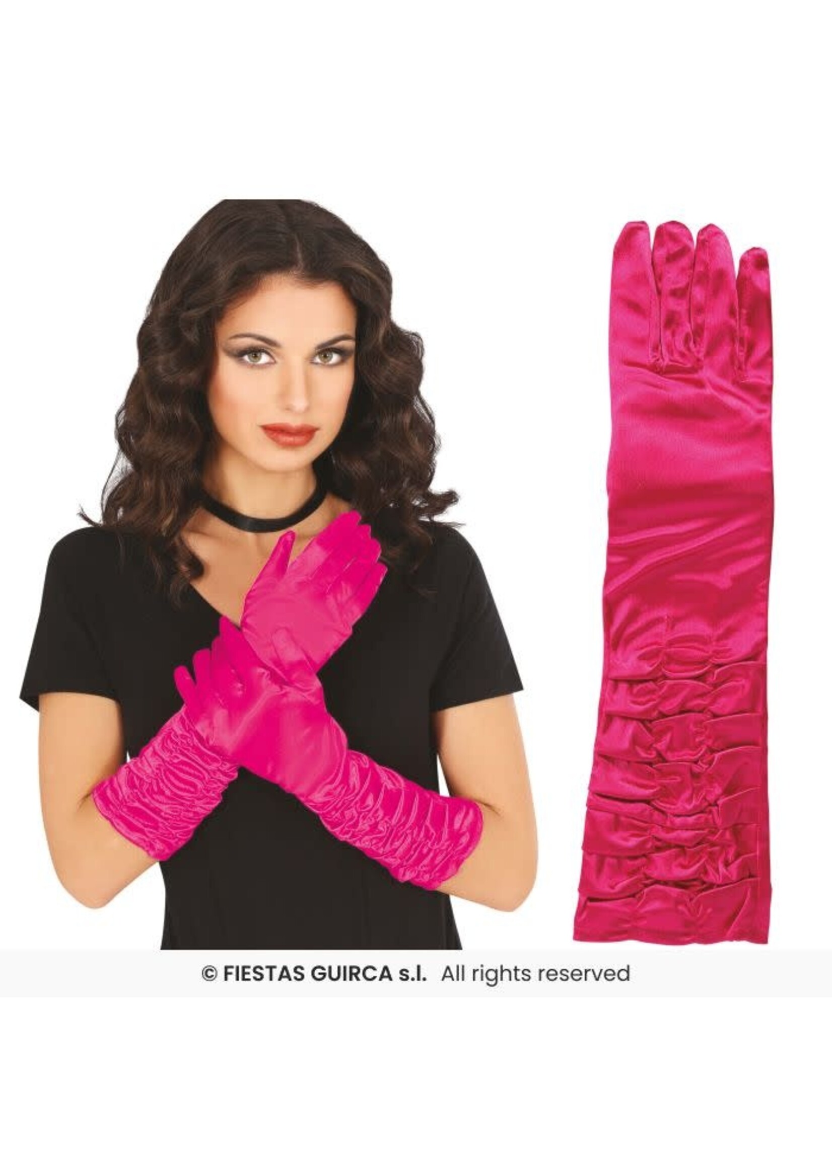 Fiestas Guirca Handschoen kreukel 40 cm  Fuchsia