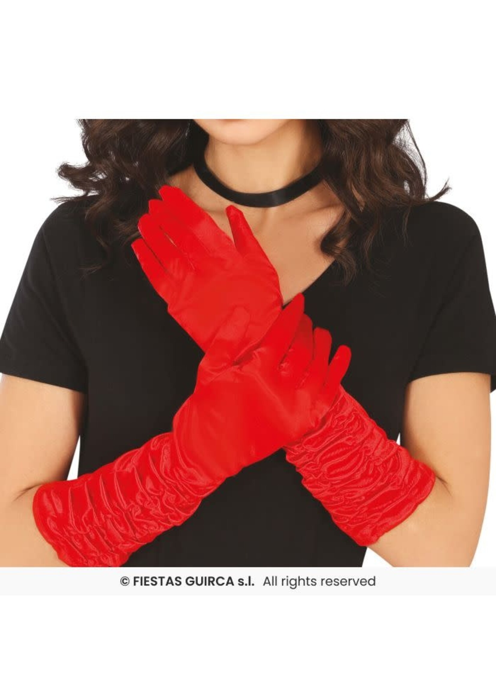 Fiestas Guirca Handschoenen lang rood met kreukel