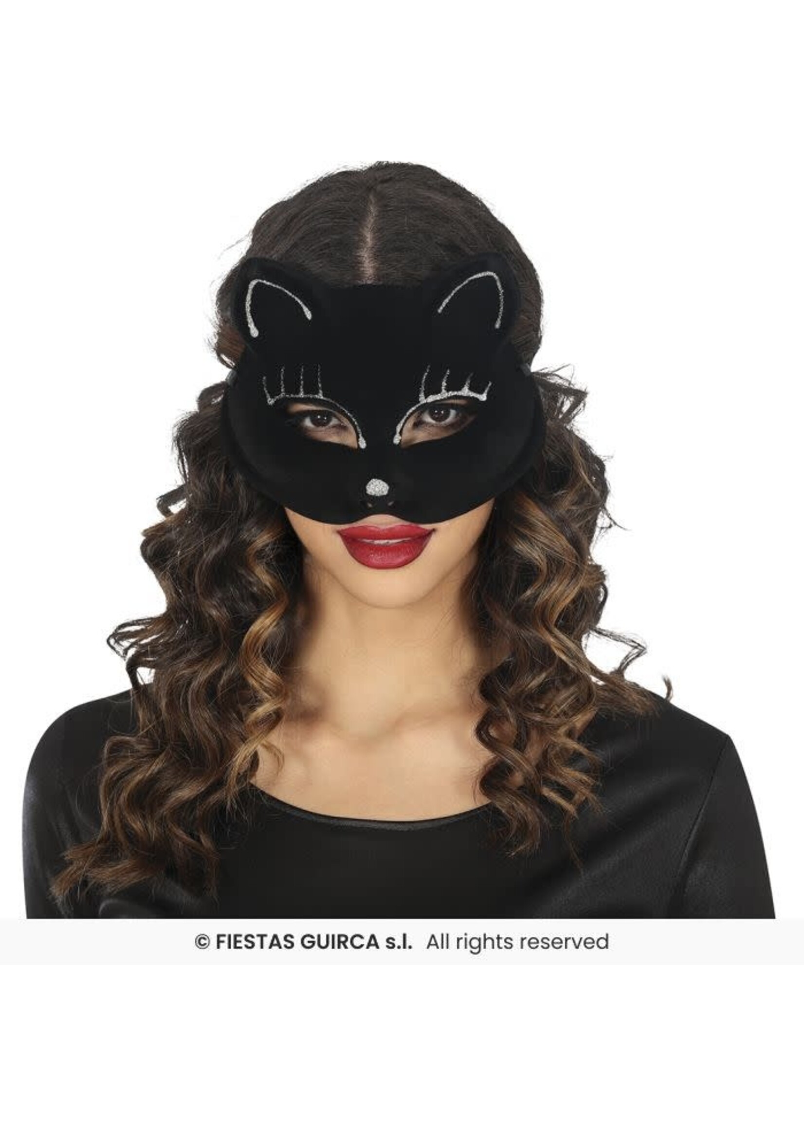 Fiestas Guirca Masker zwarte kat fluweel